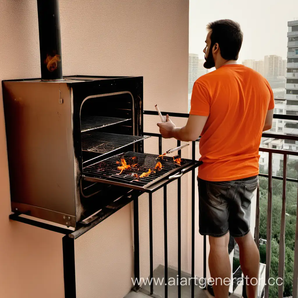 Обкуренный продавец dns в оранжевой футболке и обкуренная духовка курят на балконе