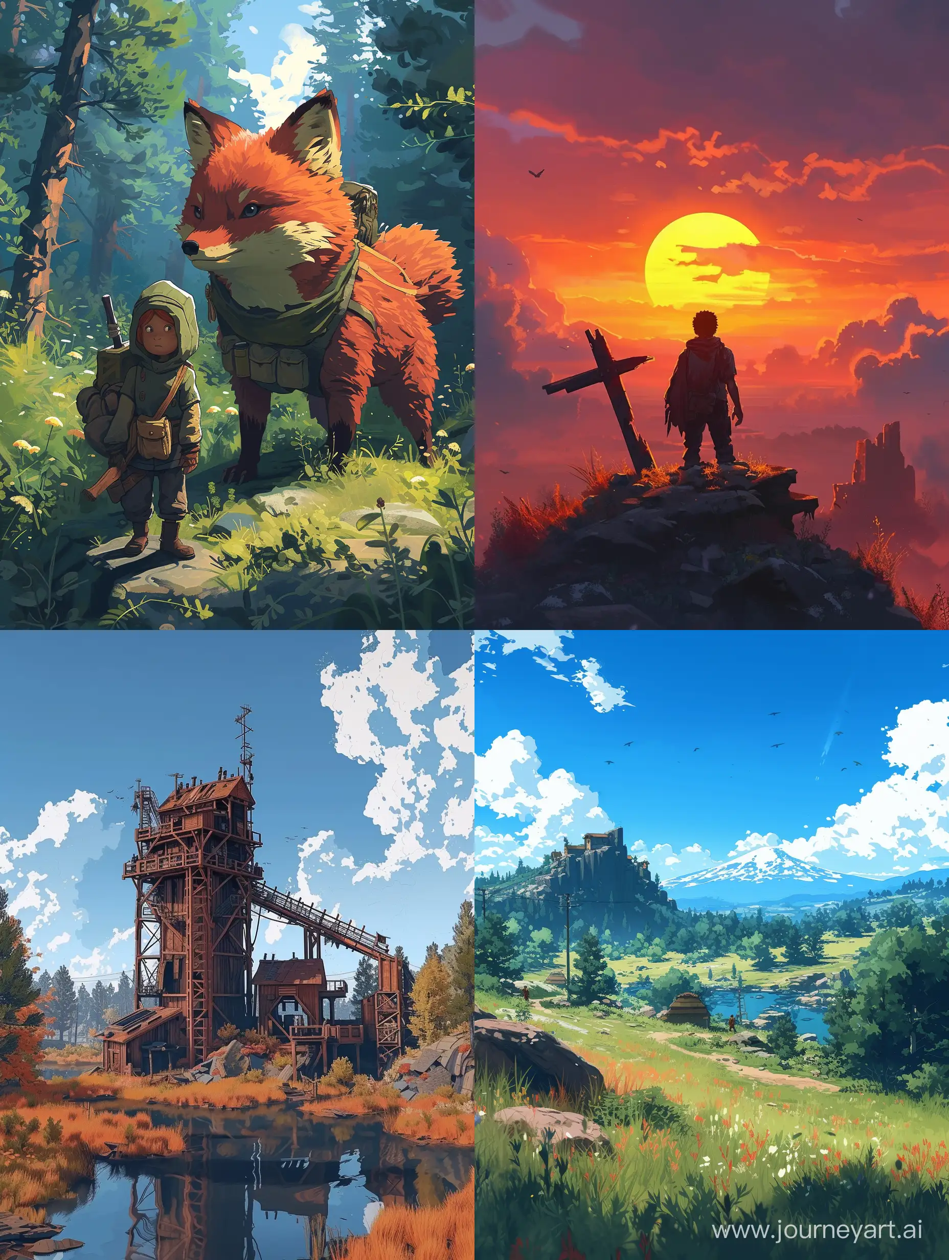 A picture of Rust videogame inspired by Studio Ghibli Art Style
