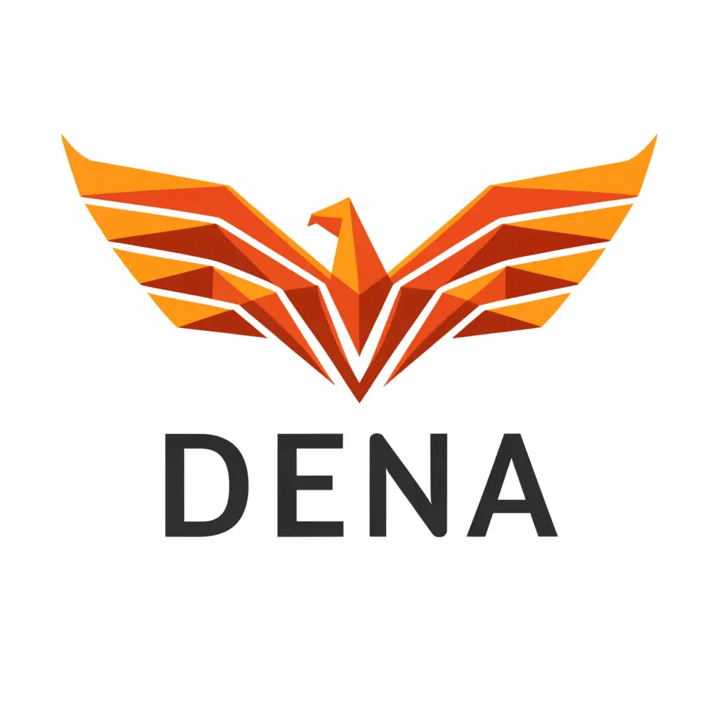 a logo design,with the text "Dena", main symbol:A phoenix that have wings like stockbroker icon and arrows,Minimalistic,be used in Finance industry,clear background