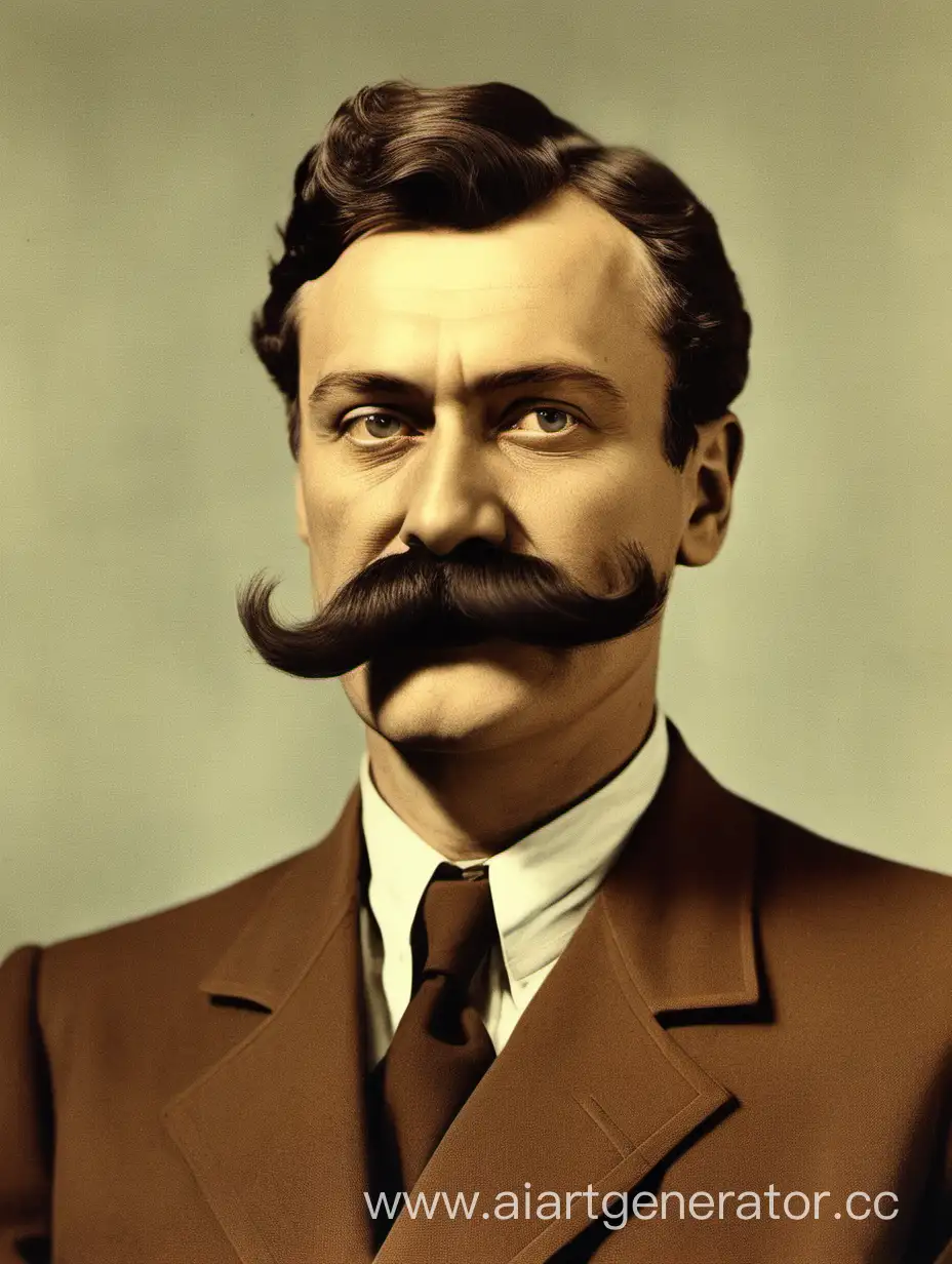 Soviet-Gentleman-in-Brown-Suit-with-Prominent-Mustache