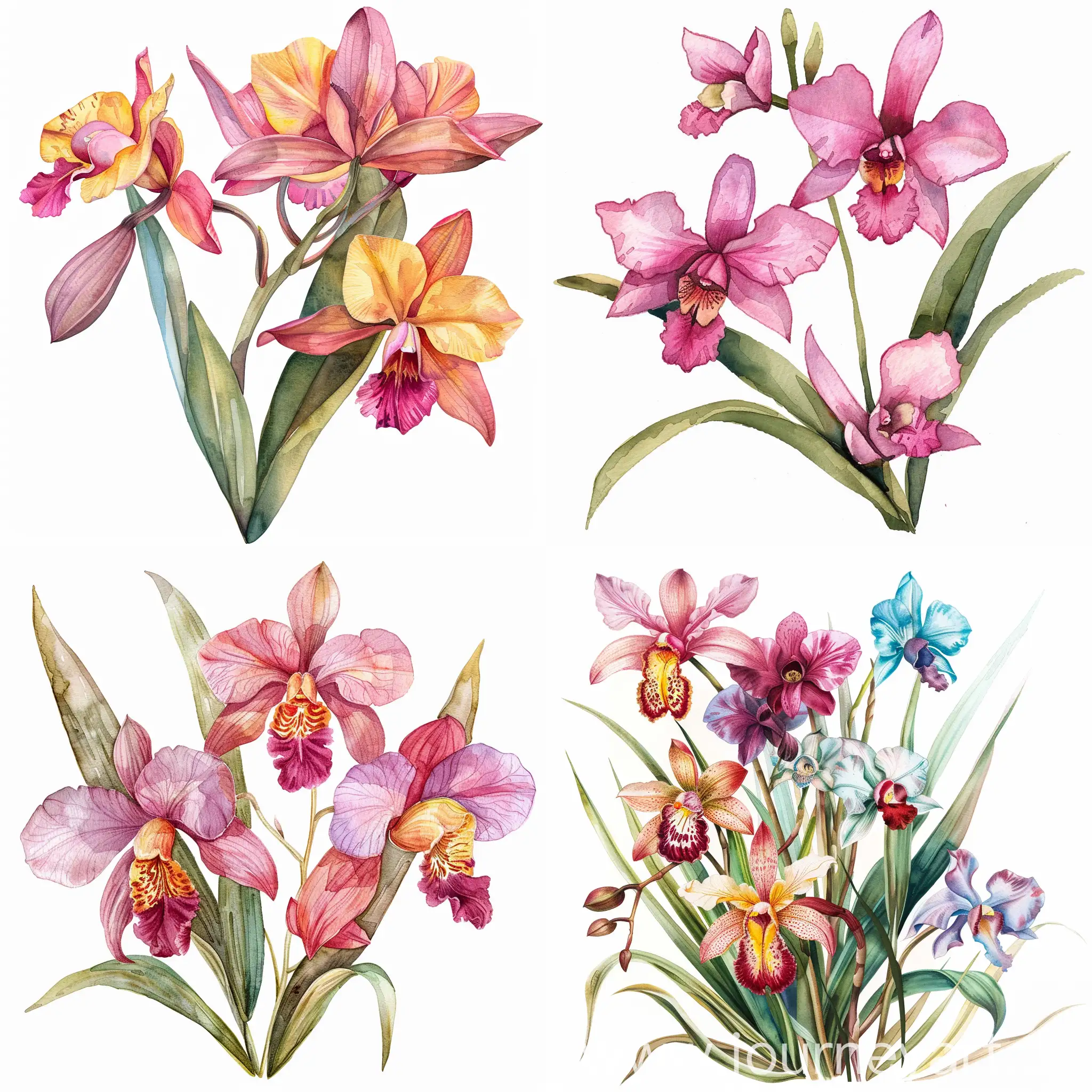 Vibrant-Colombian-Orchids-Watercolor-Painting-on-White-Background