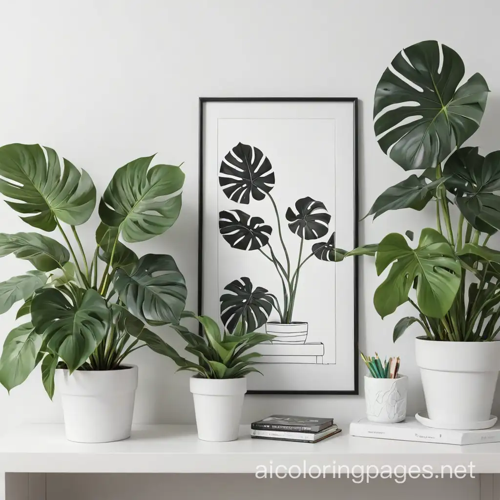 Monstera-Plants-Coloring-Page-Simple-Line-Art-on-White-Background