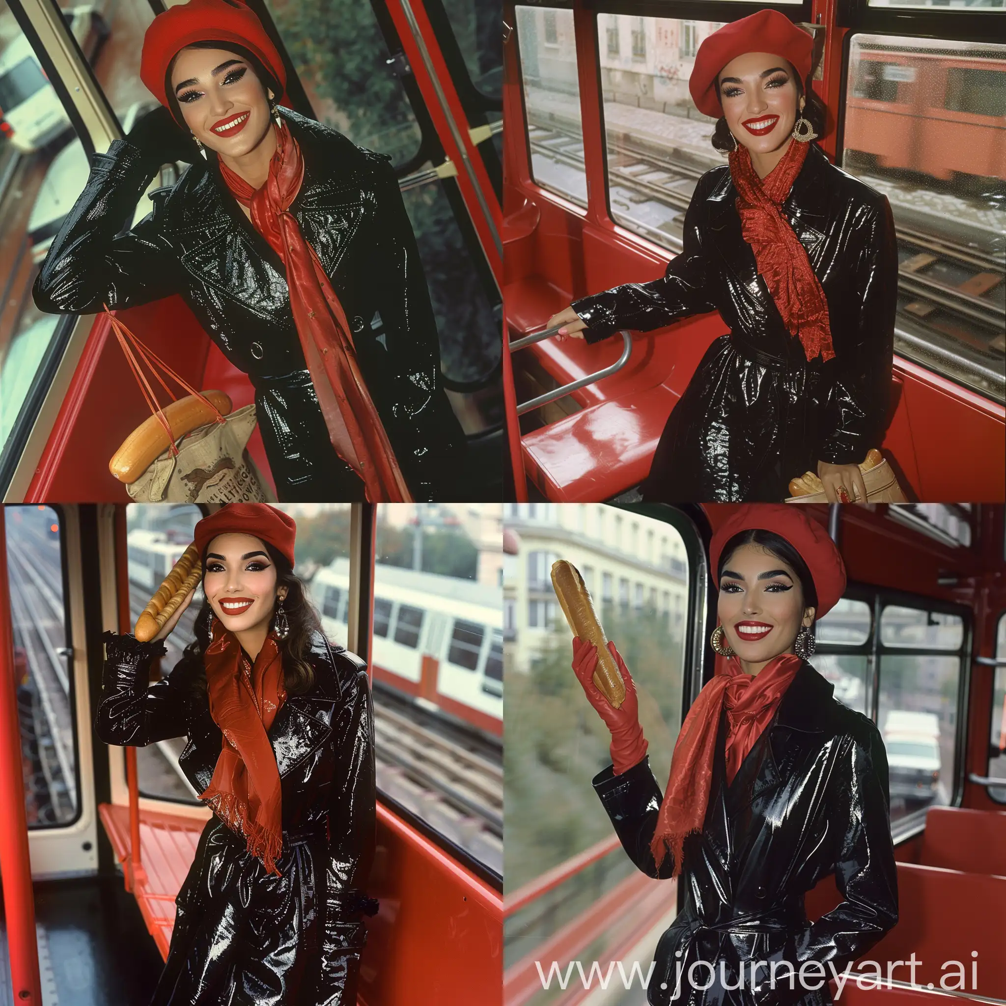 Elegant-Turkish-Woman-in-Balenciaga-Fashion-with-Baguette-on-Red-Tram