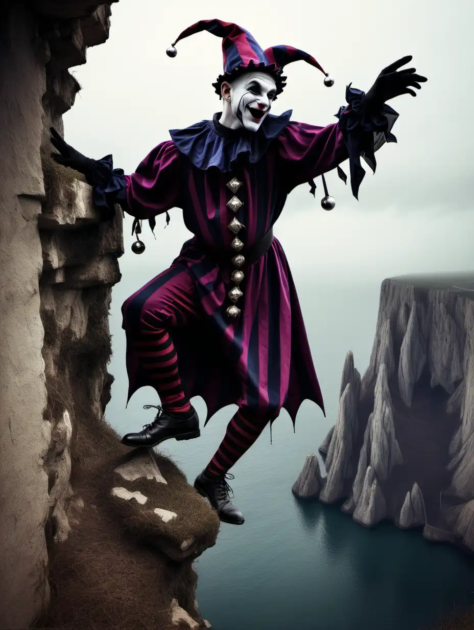 Gothic Medieval Jester Stepping Off Cliff Edge