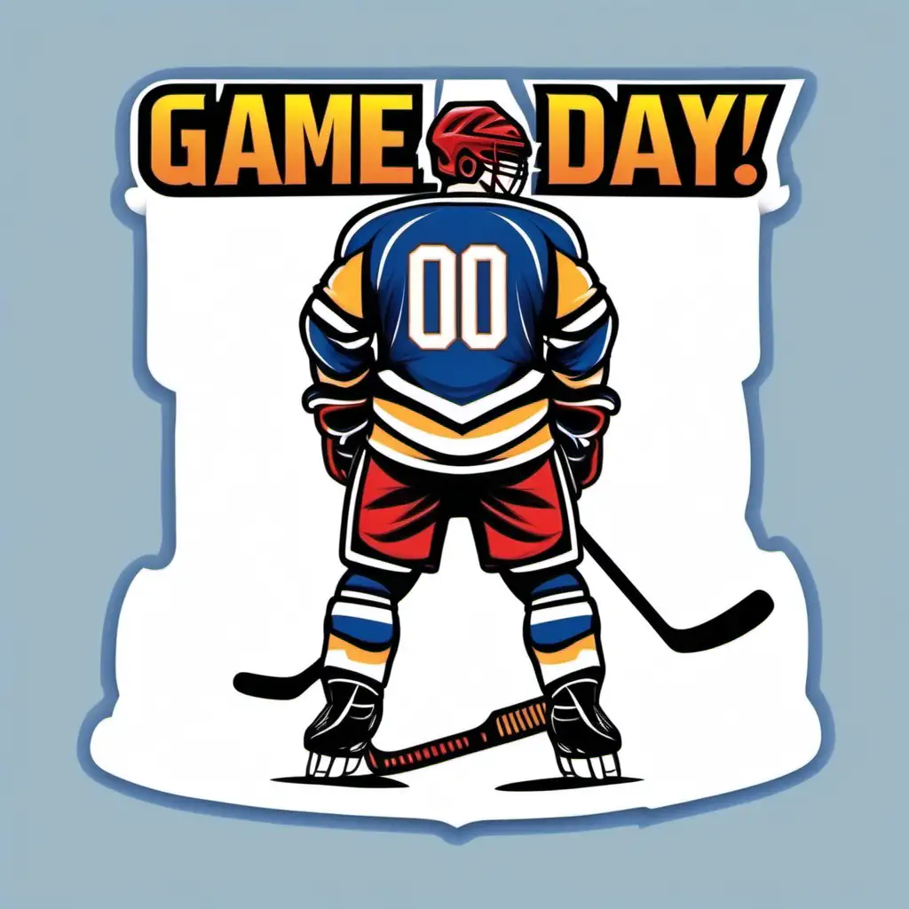 GAME DAY, MUSCLED HOCKEY PLAYER FROM BEHIND, THICK OUTLINE