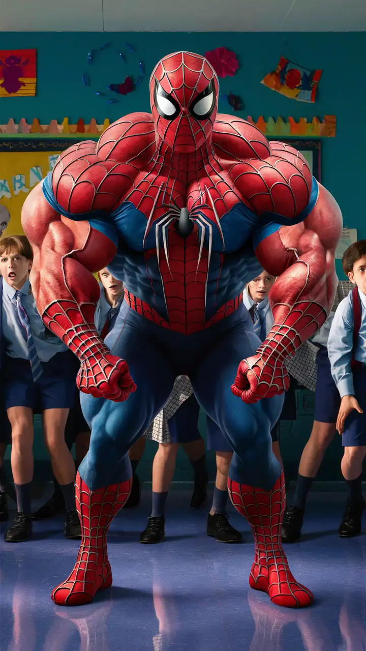 Muscular Boy Spiderman Terrifies School Students