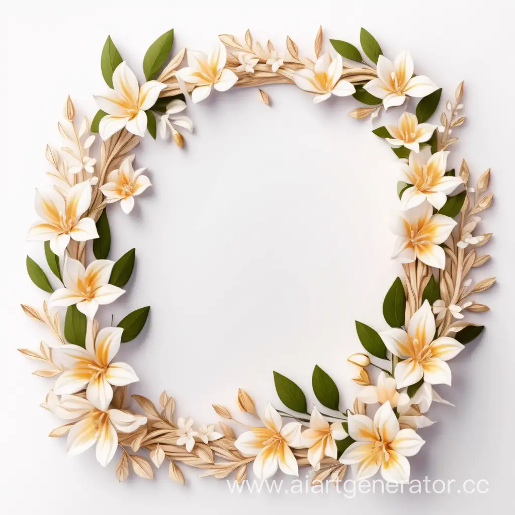 simple icon of a 3D flame border dry bouquets floral wreath frame, made of border Jasmine flowers. white background.