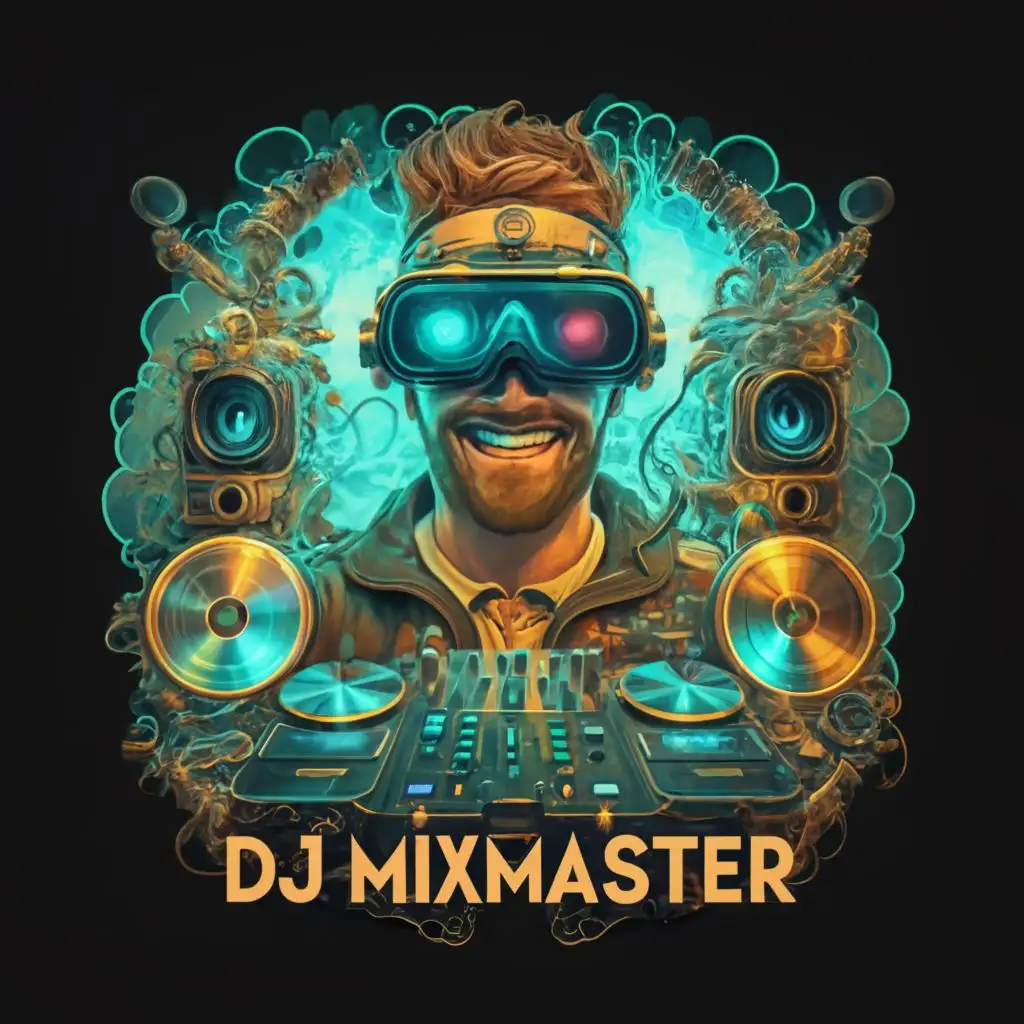 LOGO-Design-For-DJ-Mixmaster-Virtual-Reality-Dive-with-Steampunk-Beats