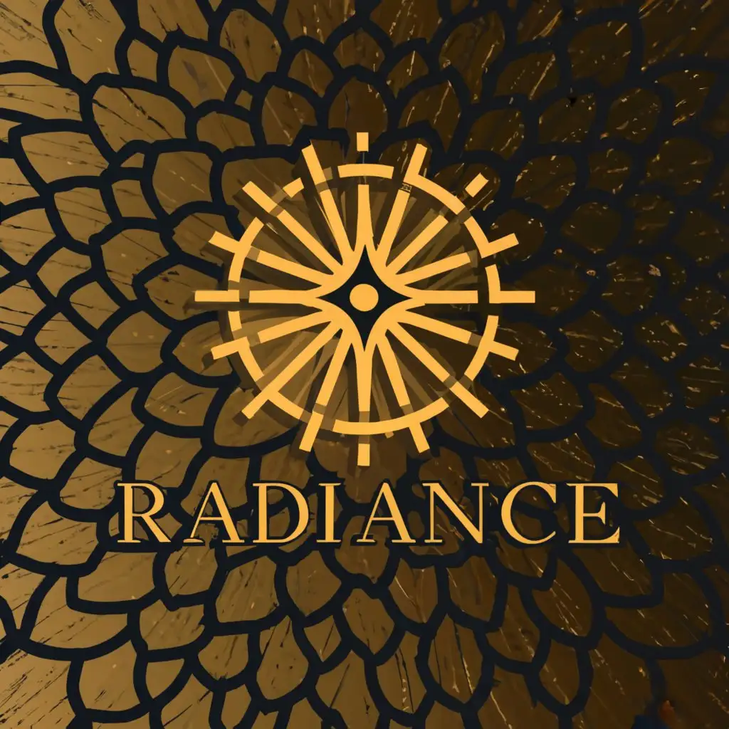 a logo design,with the text 'Radiance', main symbol:transparent background; golden lines of irregular sizes equally spaced in a radial pattern with a hole in the middle, vaguely resembling a sun,Minimalistic,be used in Religious industry,clear background