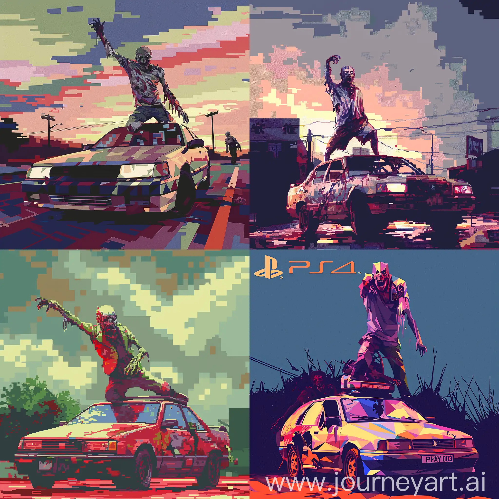 PS1-Style-Low-Poly-Pixelated-Zombie-on-Car