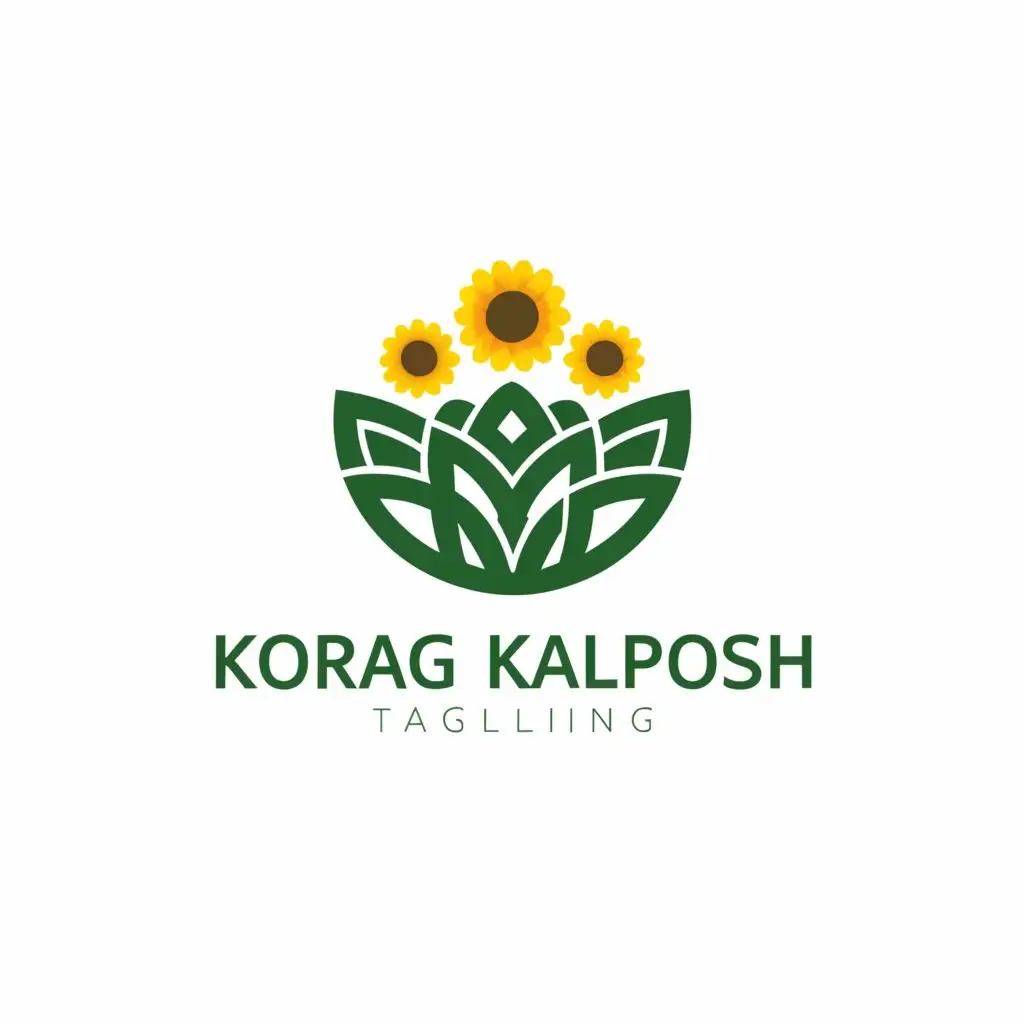 a logo design,with the text "korang kalpoosh", main symbol:The best logo of a beautiful village with a snowy and green winter and plains of sunflowers and anemones,Moderate,clear background