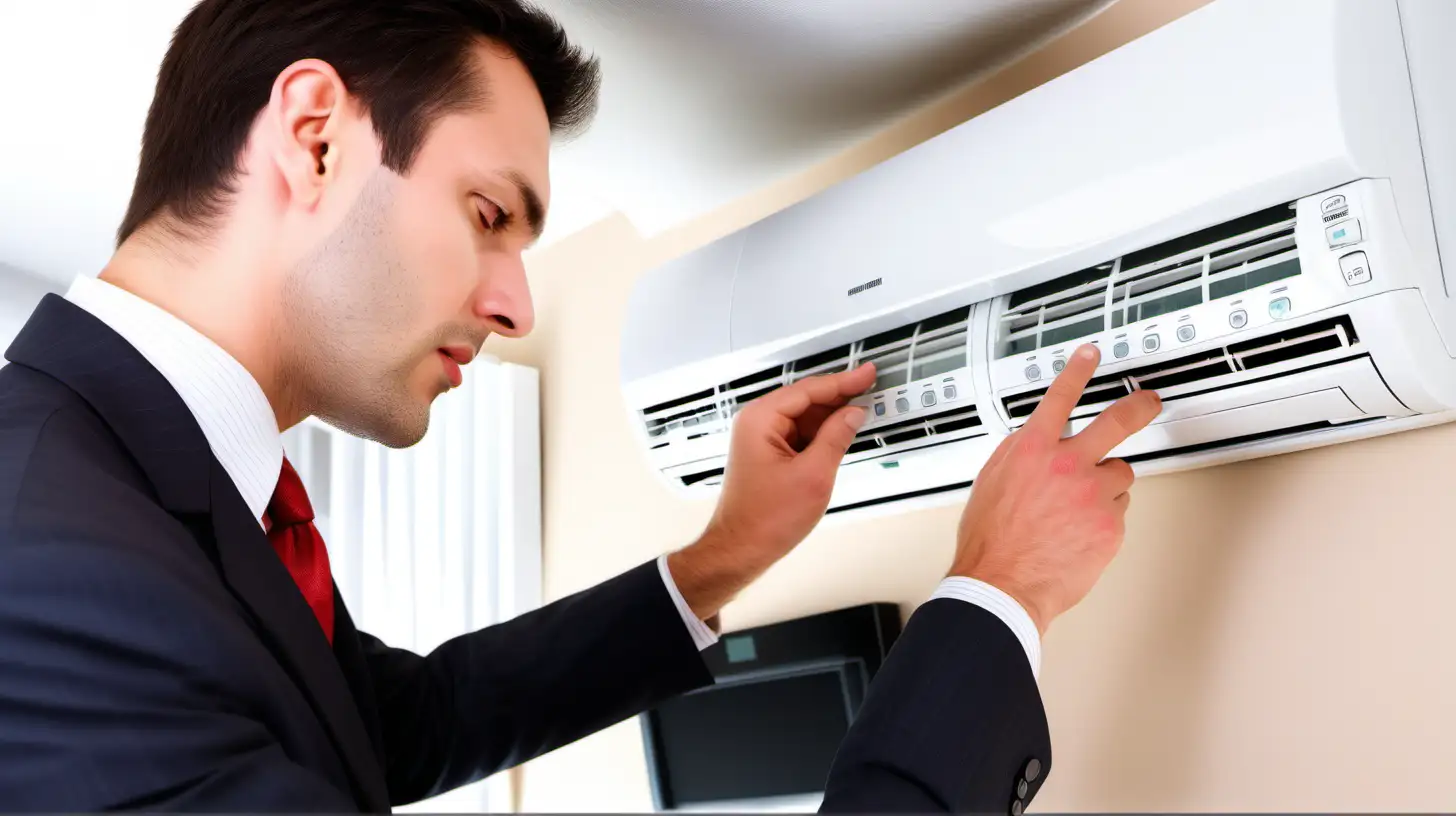 "As the professional engineer adjusts the thermostat, they notice a faint humming sound coming from the air conditioning unit. Describe how they diagnose and resolve the issue while maintaining their impeccable appearance in their tailored suit."