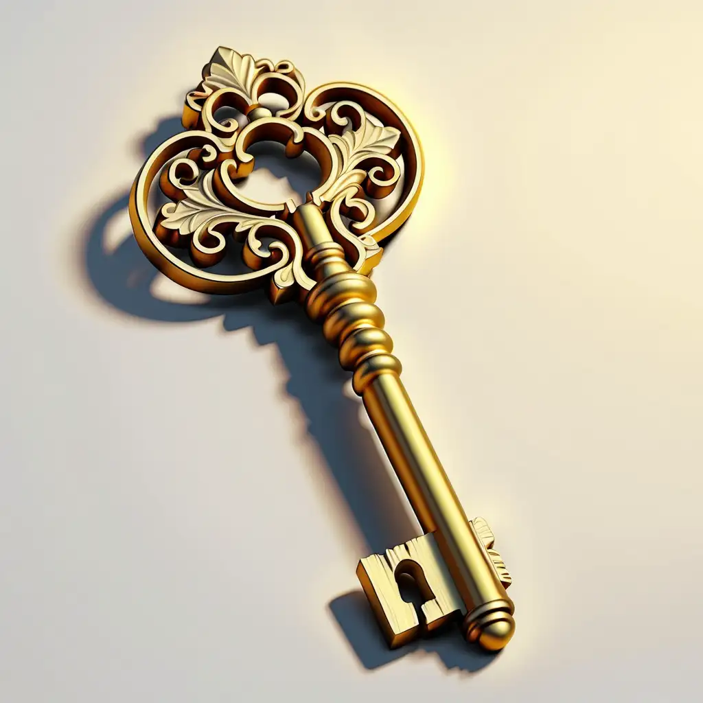 Majestic Golden Key Surrounded by Mystical Forest