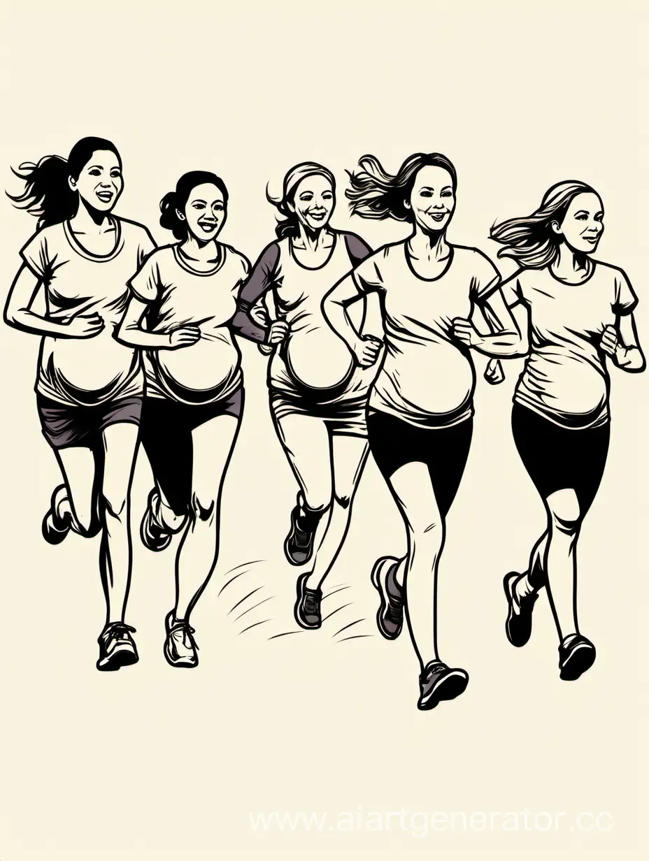 画一个一群孕妇正在奔跑