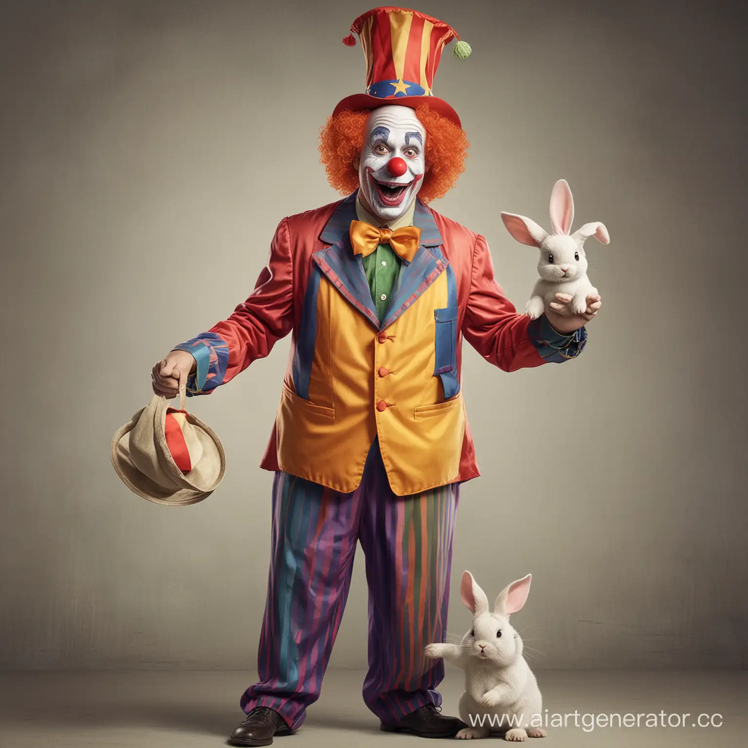 Funny-Clown-Teacher-Performing-Magic-Trick-with-Rabbit