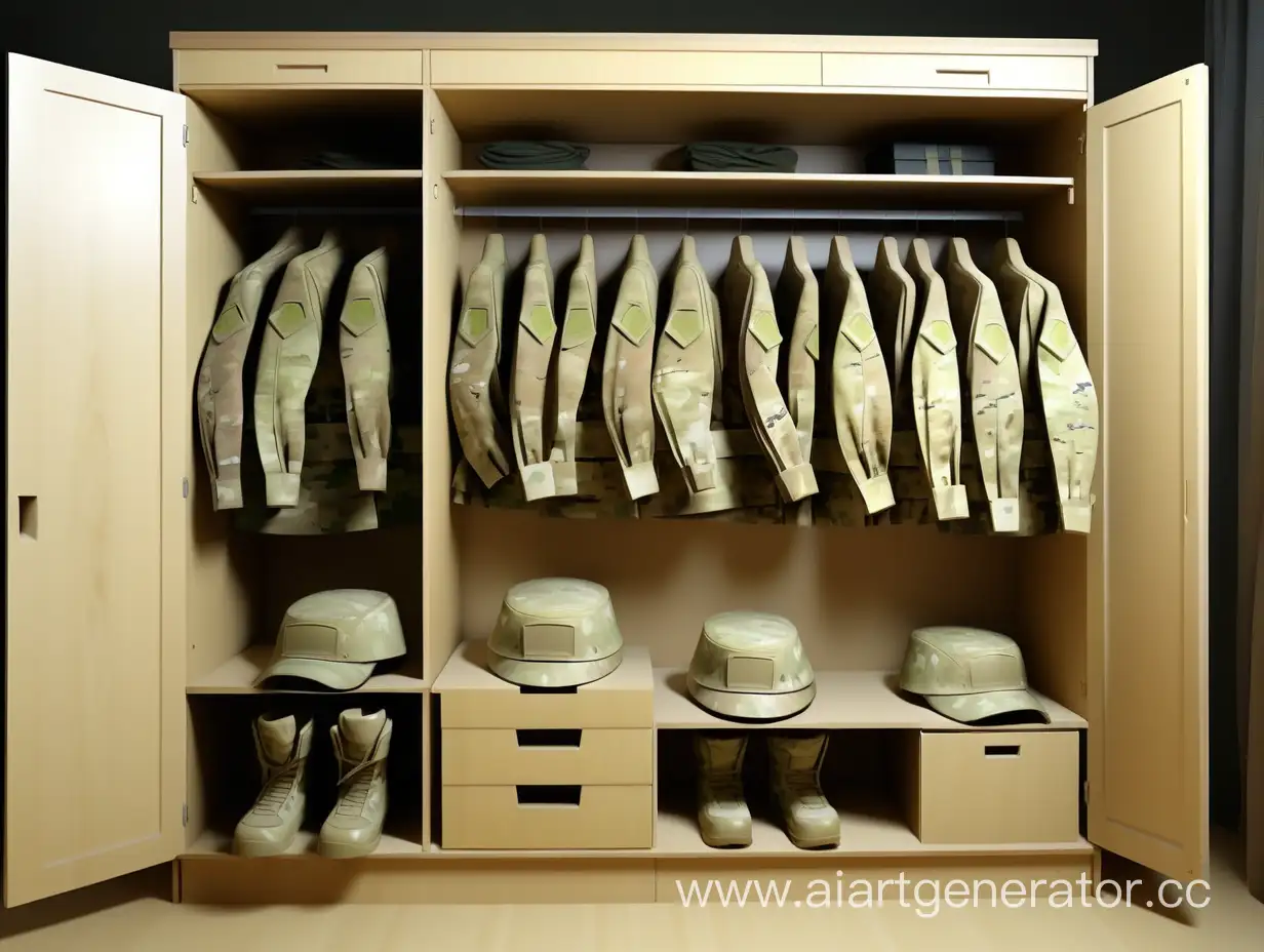 Military-Camouflage-Uniform-Displayed-in-Wardrobe