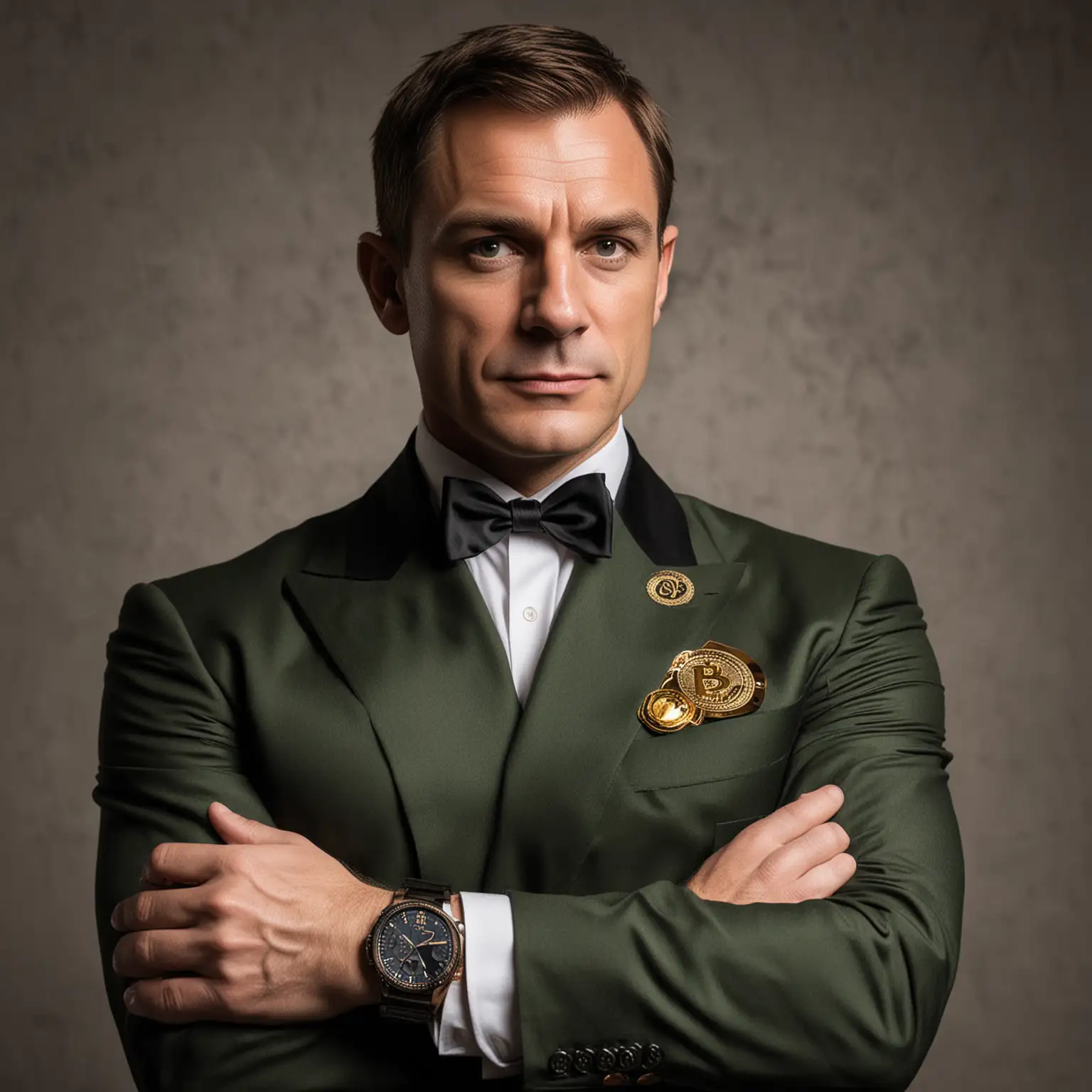 A person called Bitcoin Bond, just like James Bond 007, with a military-looking theme to it.