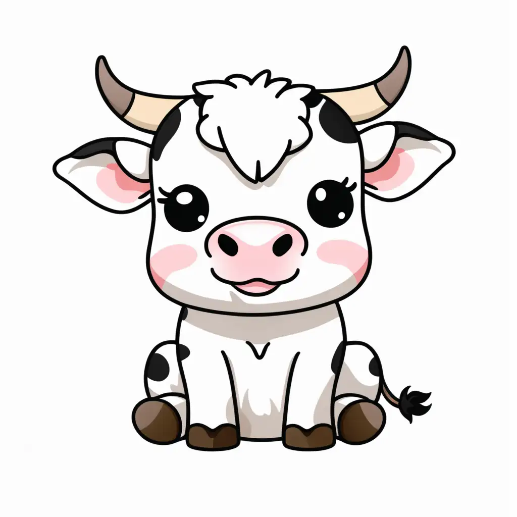 Adorable Chibi Cow Illustration on White Background