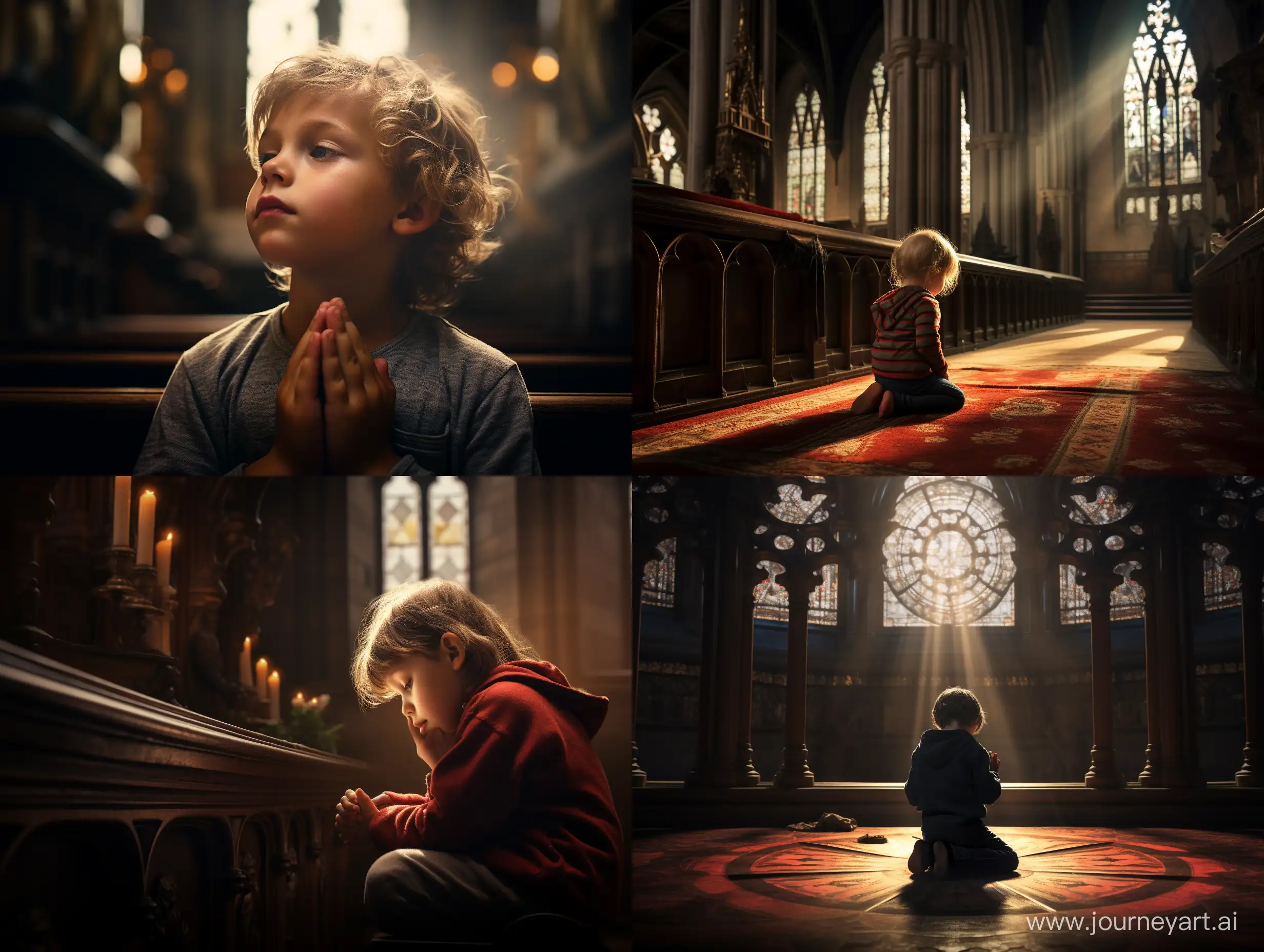 a child praying in a church