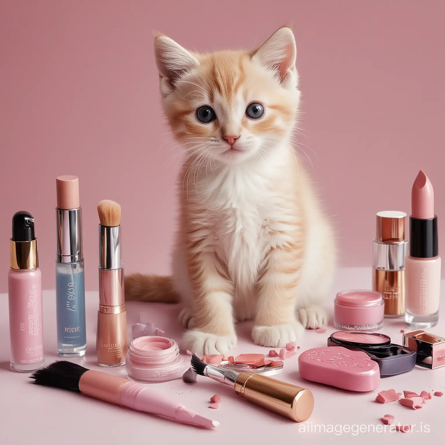 Adorable-Kitten-Playing-with-Makeup-Brushes