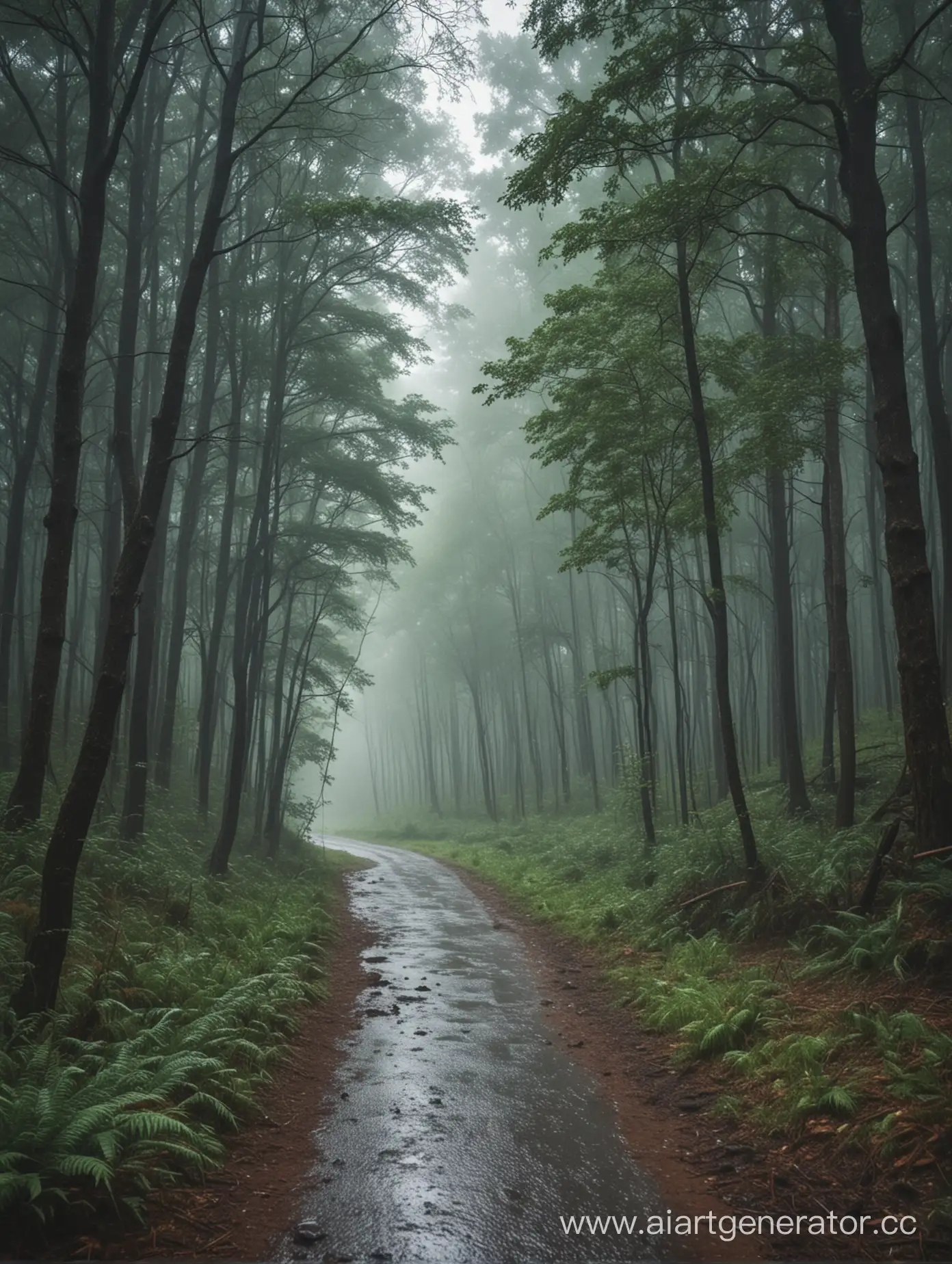 Пейзаж, дождливый день, лес