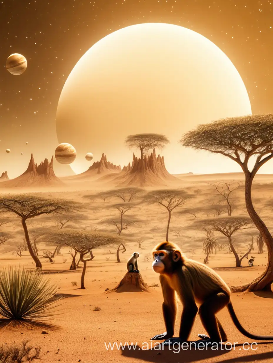Savanna-Planet-with-Playful-Monkey-in-Space
