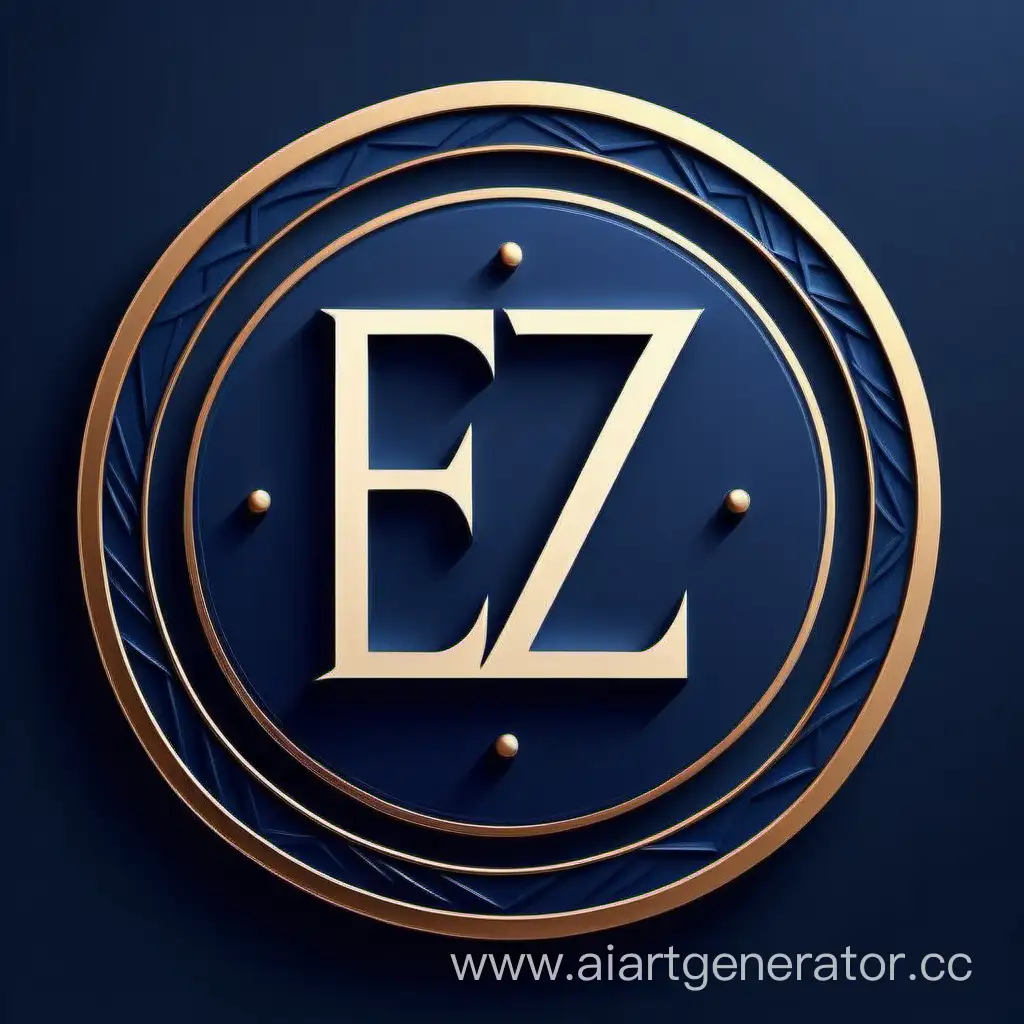logo for the website, on a dark blue background, the inscription E Z , elegant, volume, patterned circle,
