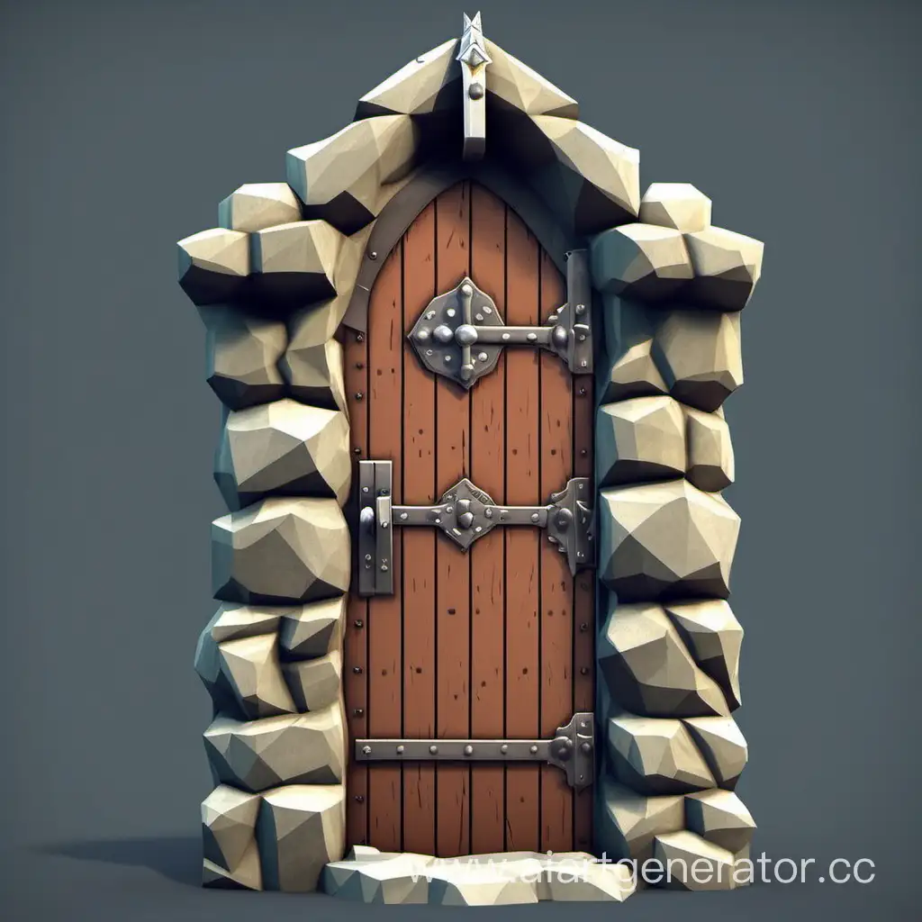 Low-Poly-Medieval-Door-Intricately-Crafted-3D-Artwork