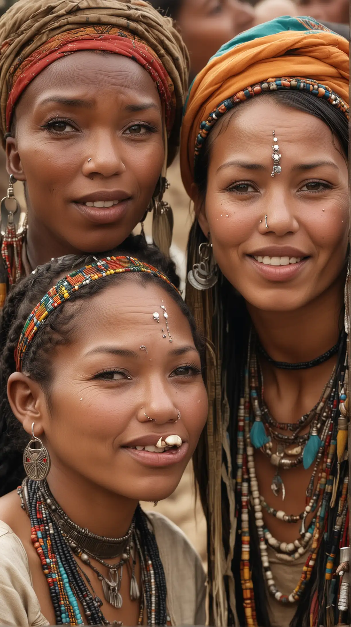 Depict a lively village gathering, where people of all ages come together to celebrate their cultural heritage. Some individuals are shown with lip and ear piercings, emphasizing the practice's significance within the community. africa tribe.Hyper realistic