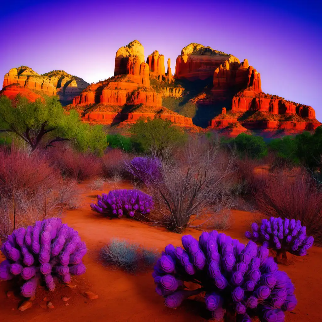 vibrant sedona arizona desert sunrise bright orange purple colors 