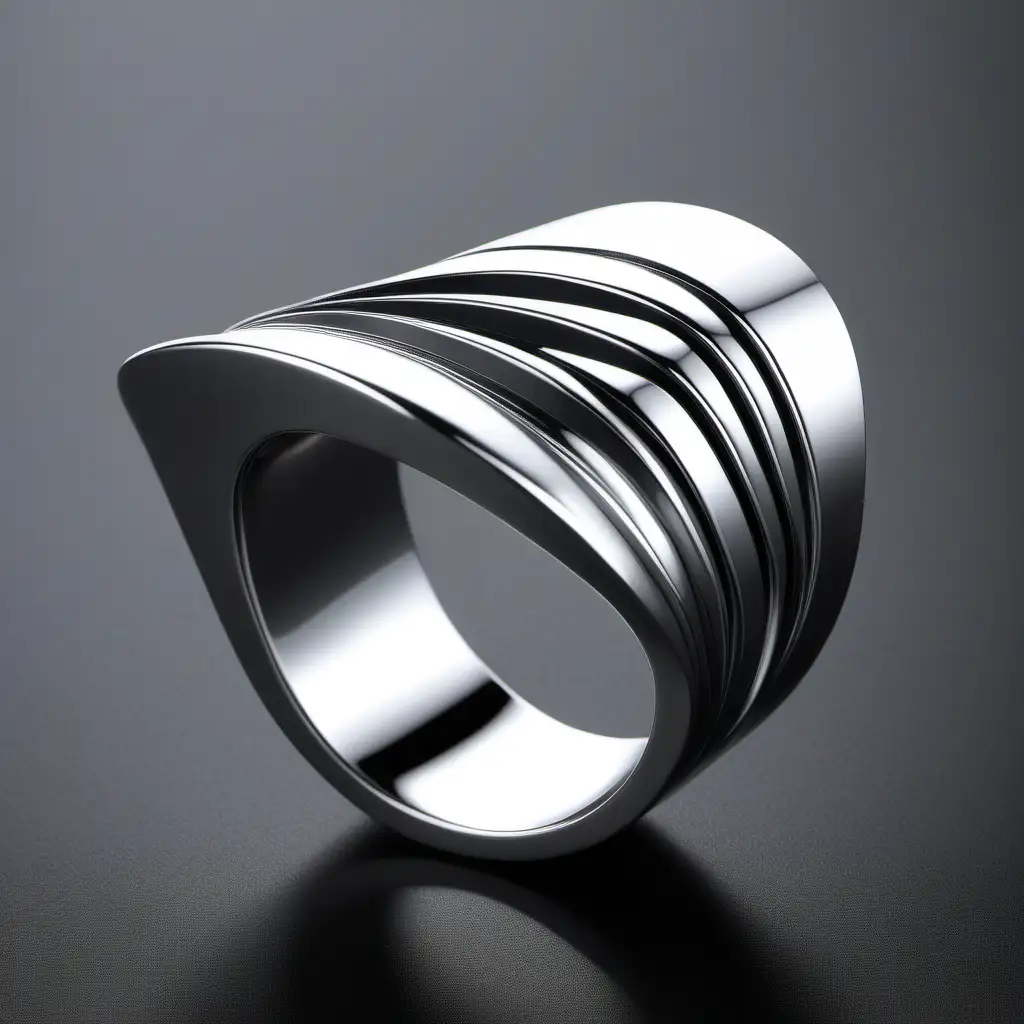 Sleek and Muscular Art Deco Ring Inspired by Zaha Hadids Style