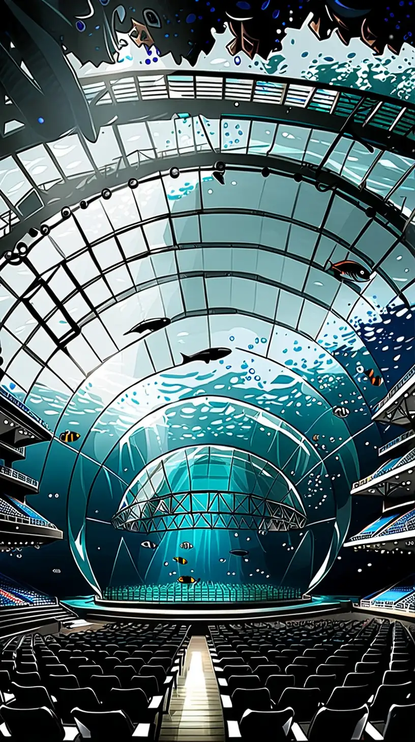 glass dome concert stadium under the ocean