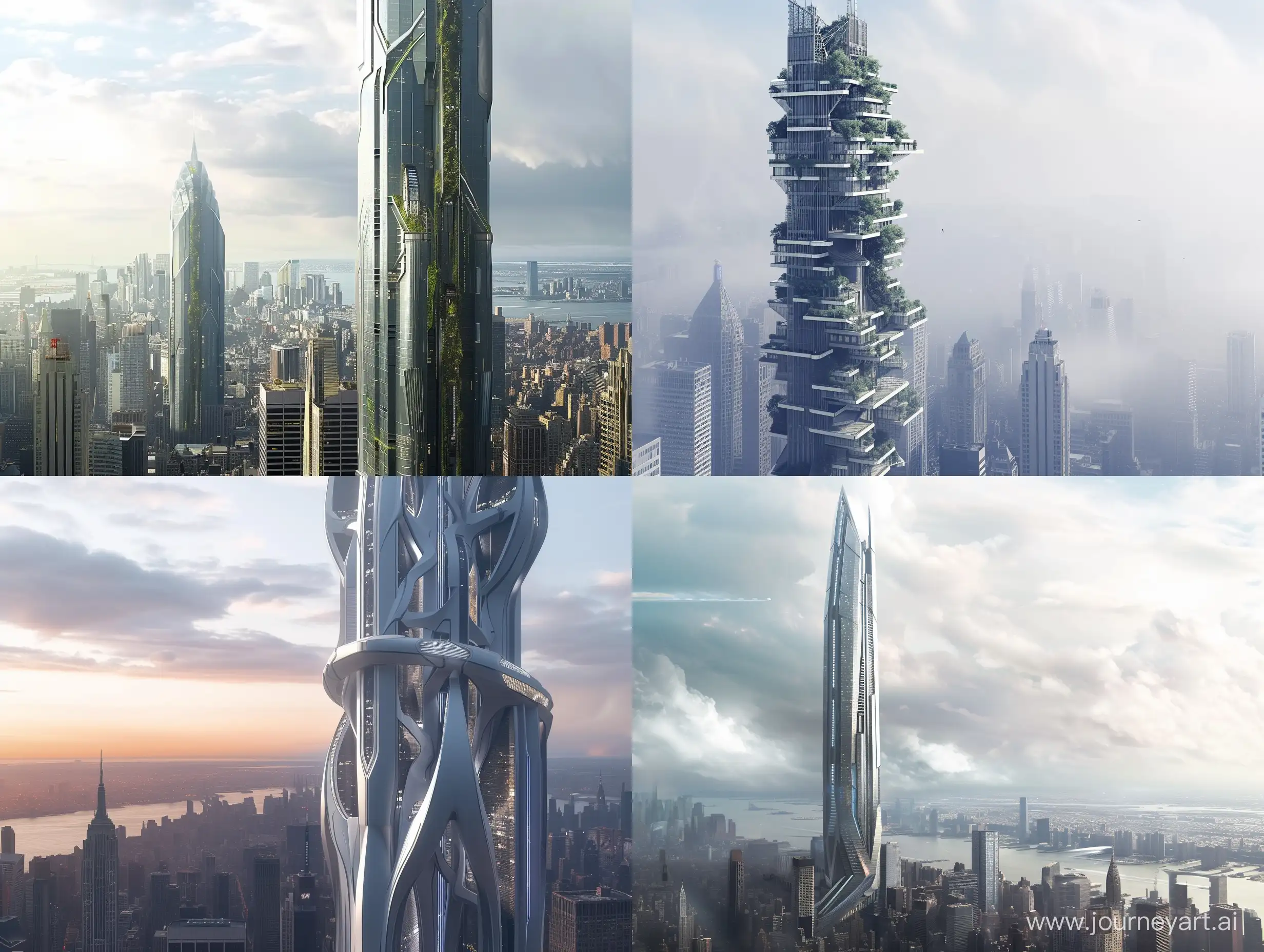 a modern sci fi skyscraper building concept design for new york city, architecture, buildable, highly detailed,