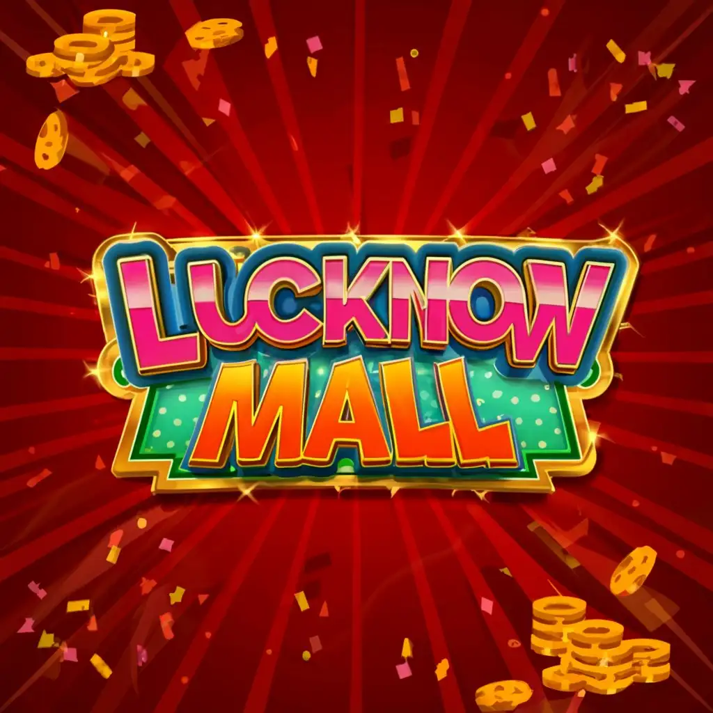 a logo design,with the text "LUCKNOW MALL", main symbol:COLOUR GAME, MONEY, COINS, RED,Moderate,be used in Retail industry,clear background