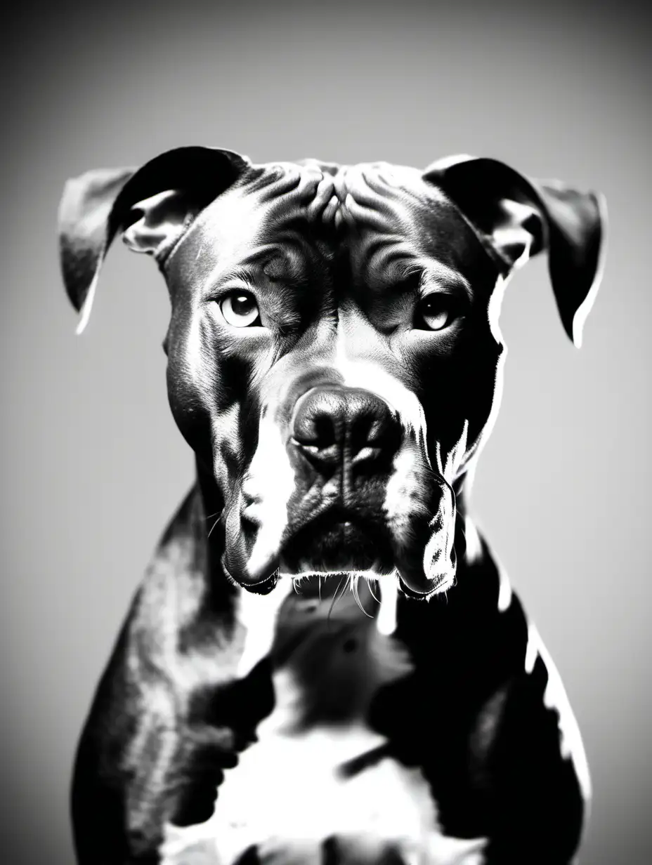 angry looking muscular pittbull face looking at the camera
black and white theme