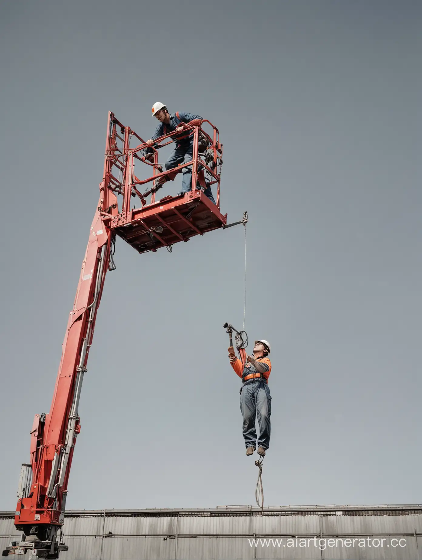 Superman-Pose-Worker-Ascends-on-Cherry-Picker-with-Helmet
