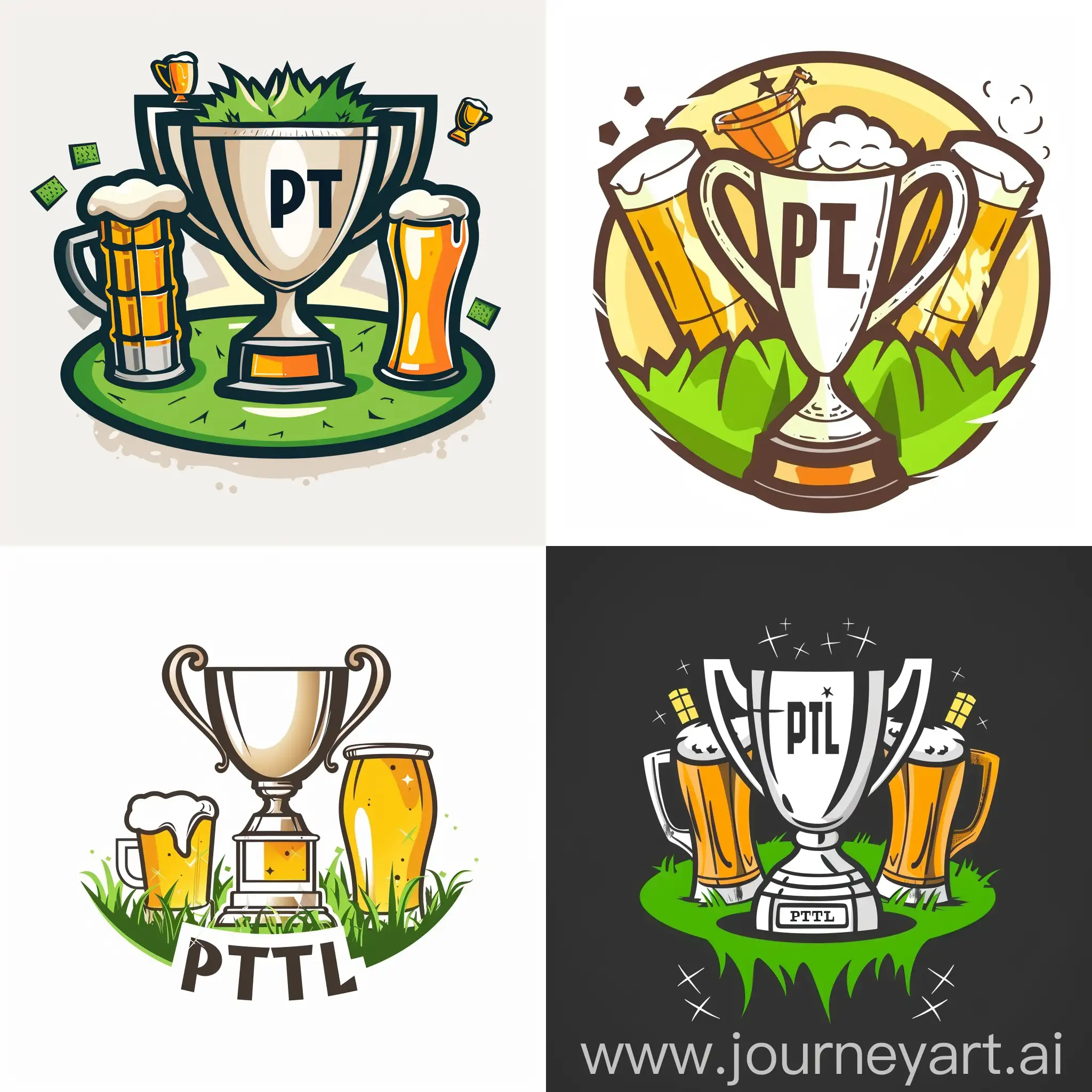 Create soccer logo, include trophy, green grass, beer. Place name of the club (PTL)in logo.