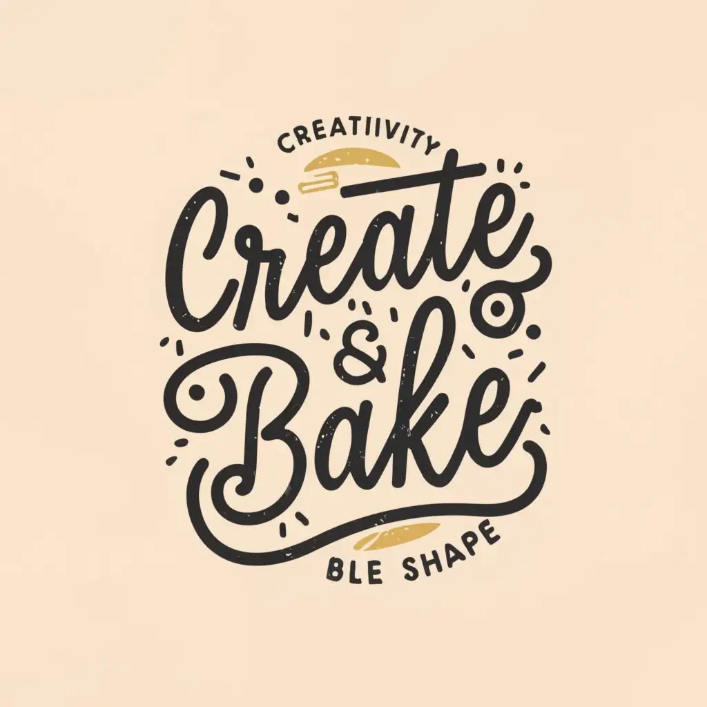 logo, WHERE CREATIVITY RISES AND SWEETNESS TAKES SHAPE, with the text "CREATE & BAKE", typography