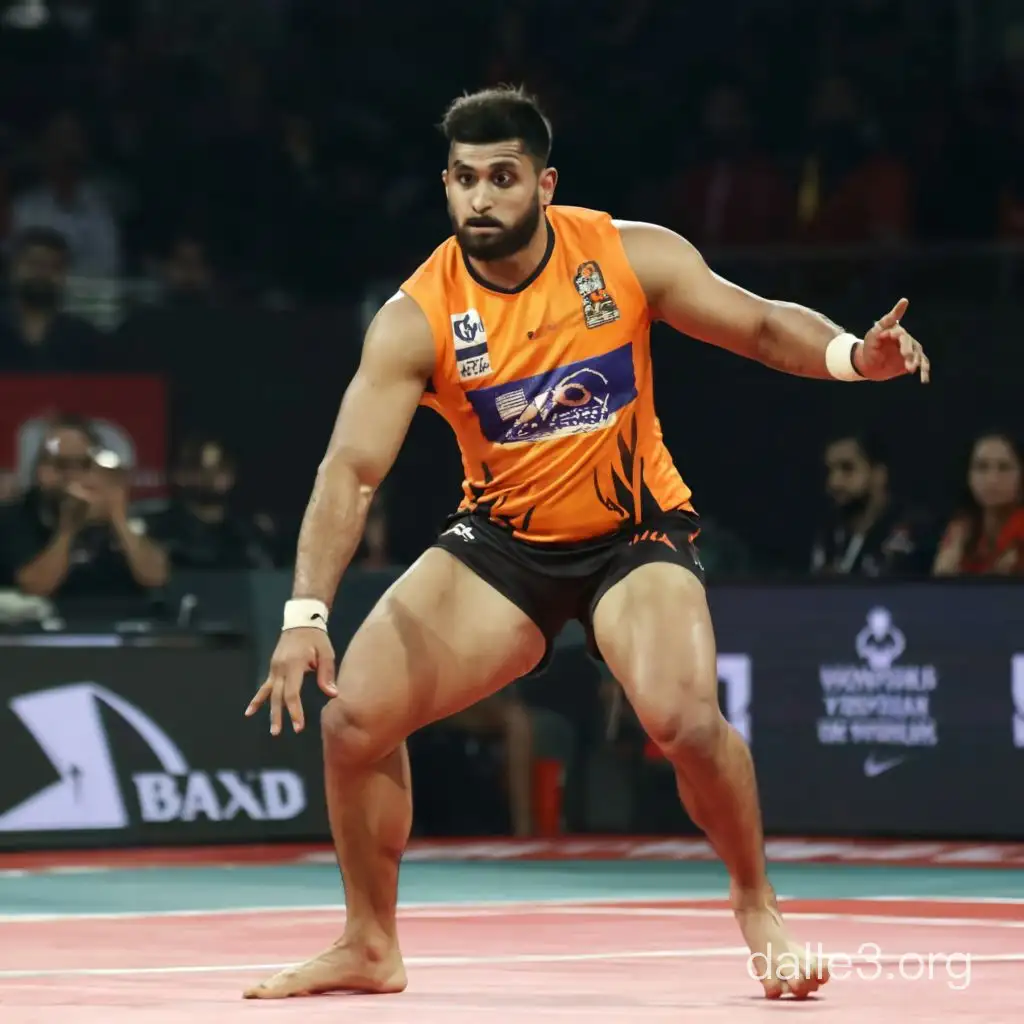  That sounds like an exciting kabaddi match! With the support of the crowd and his determination, I'm sure the player in the Punjabi dress will give his best to win the game.
