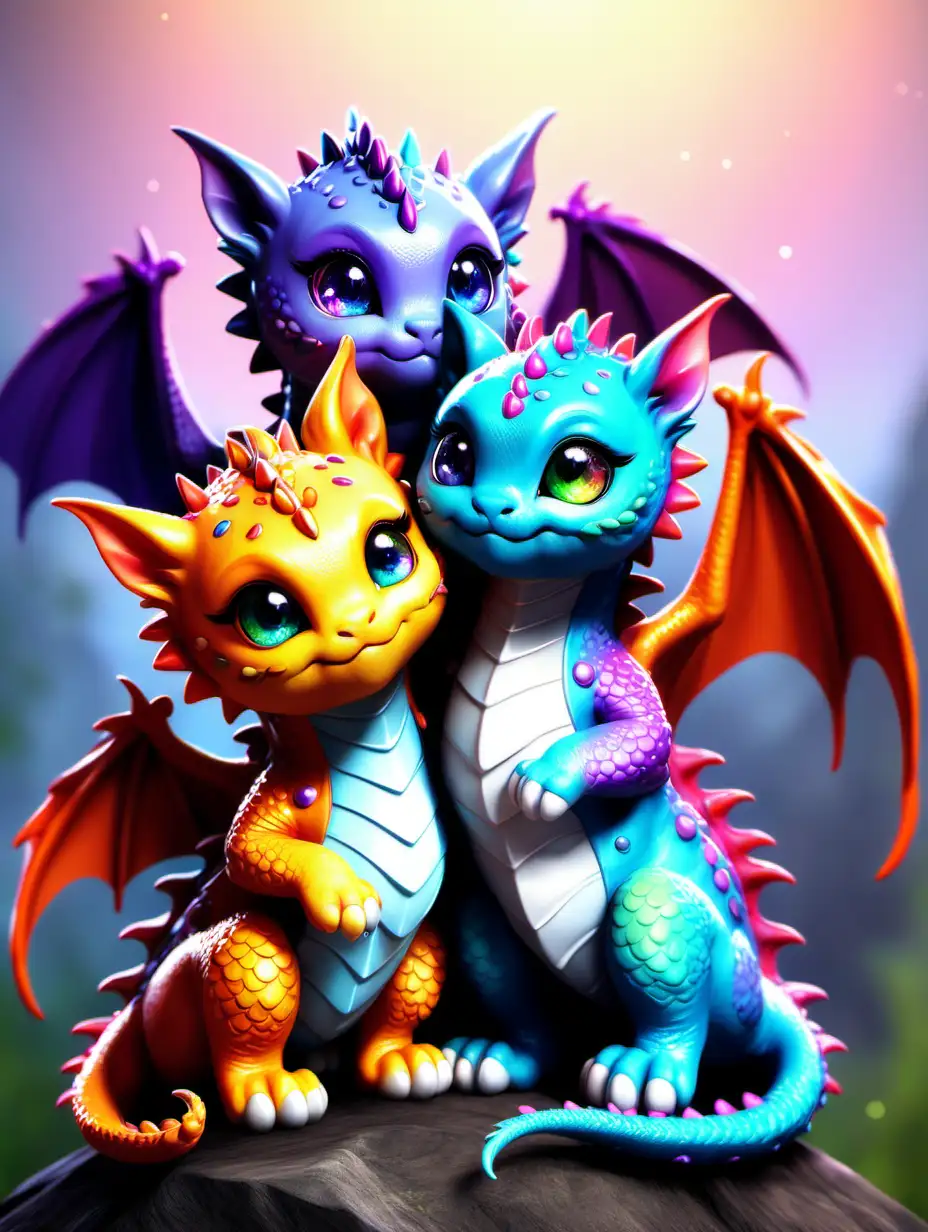 Cute little kitty dragons, colorful, artistic