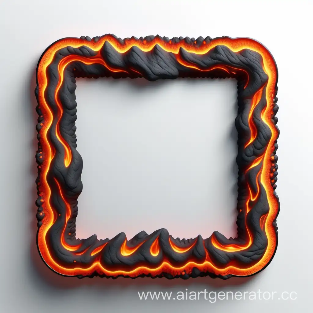 simple icon of a 3D border lava frame, made of border fire. white background.