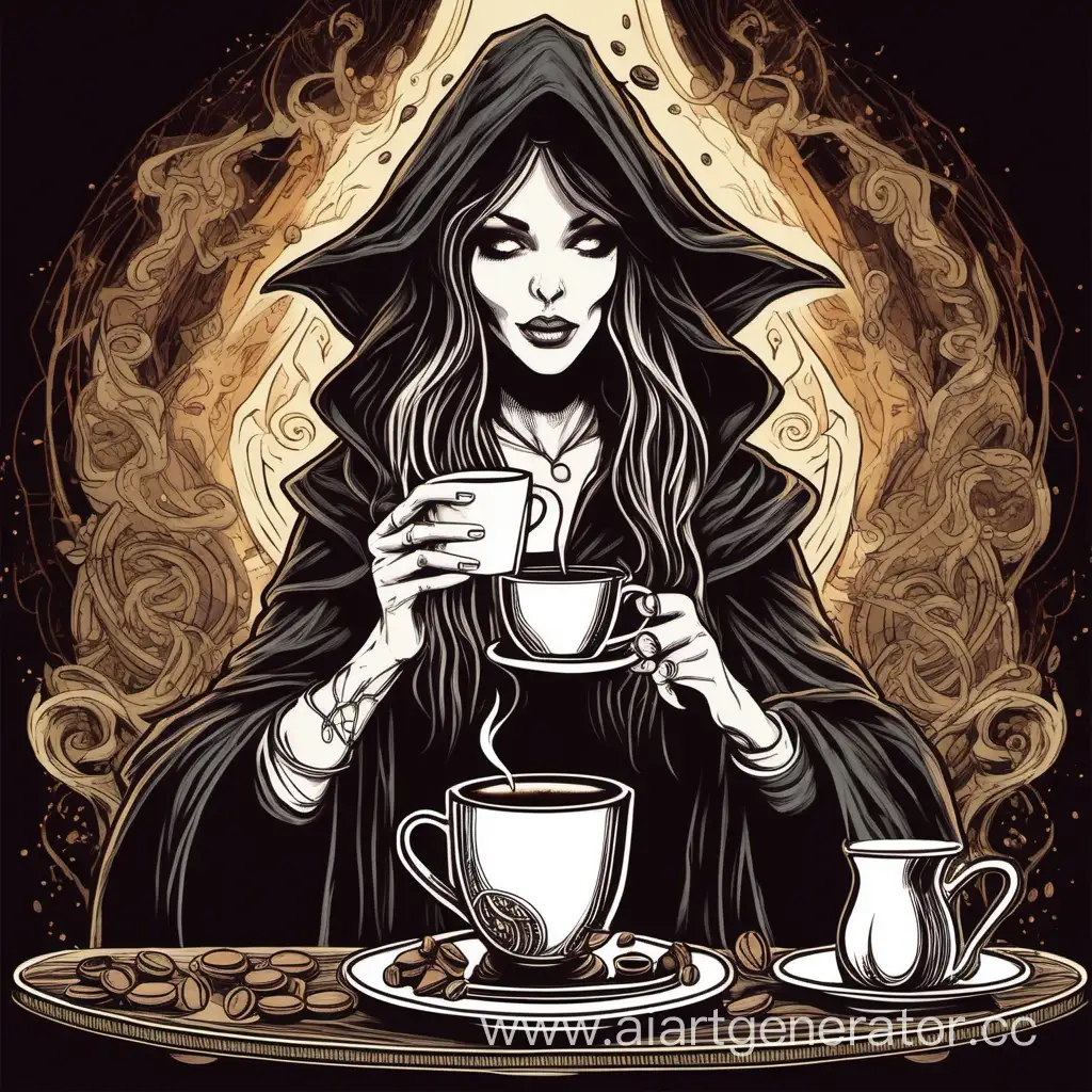 The sorceress loves coffee