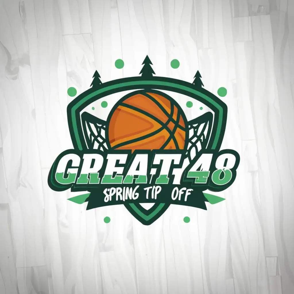 LOGO-Design-For-Great48-Dynamic-Basketball-Hoop-in-Vibrant-Green-with-Spring-Tip-Off-Text