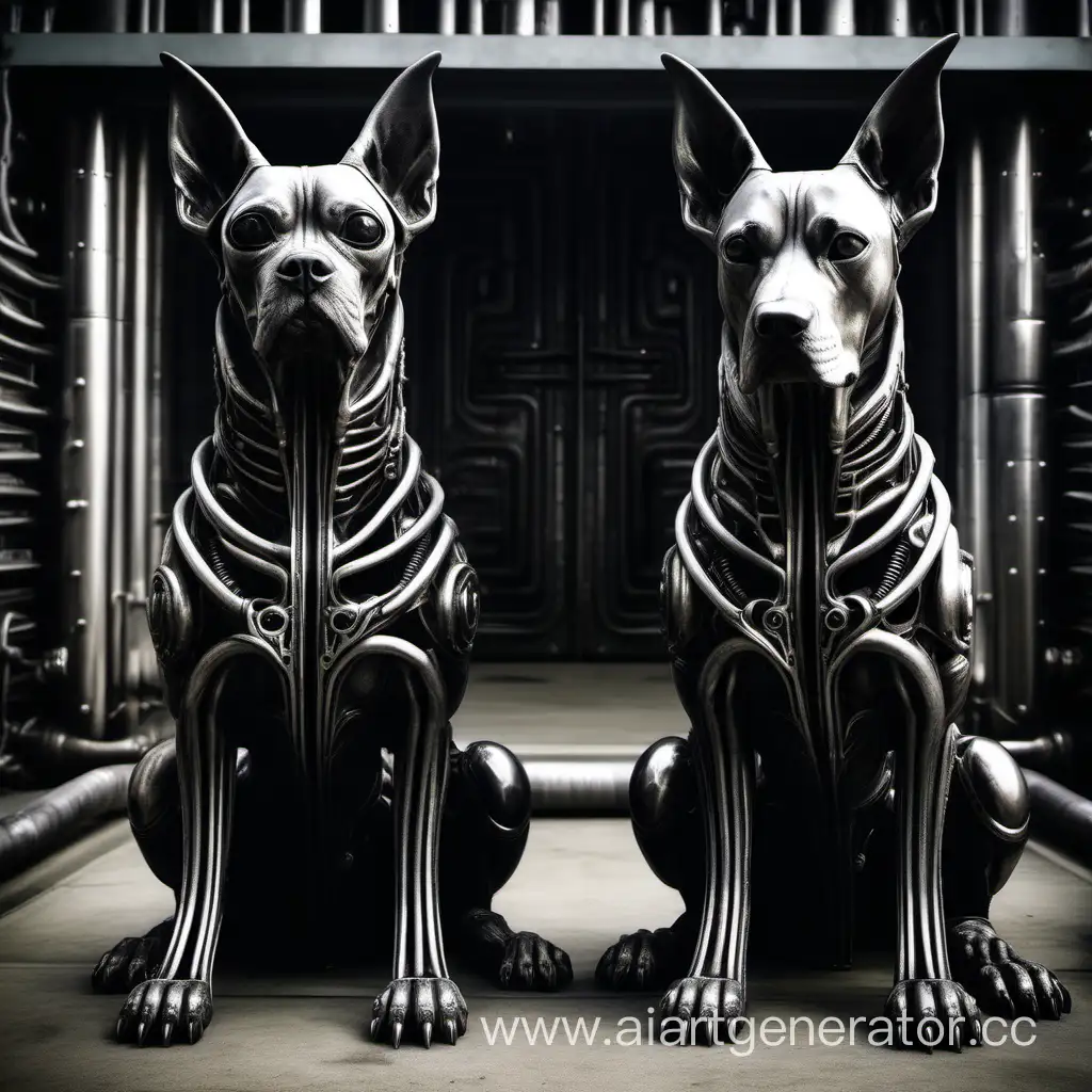 two dogs in Hans Giger style
