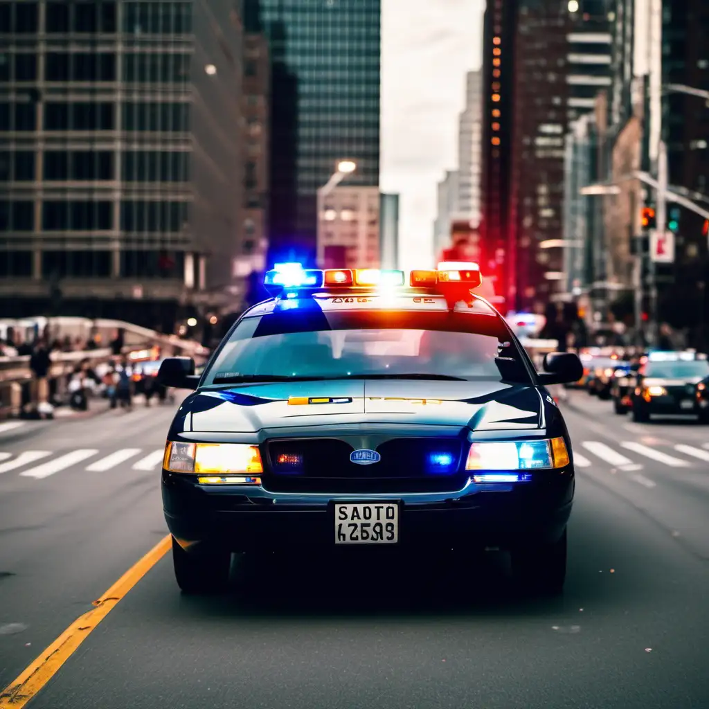 Dynamic Police Car with Flashing Lights in Motion