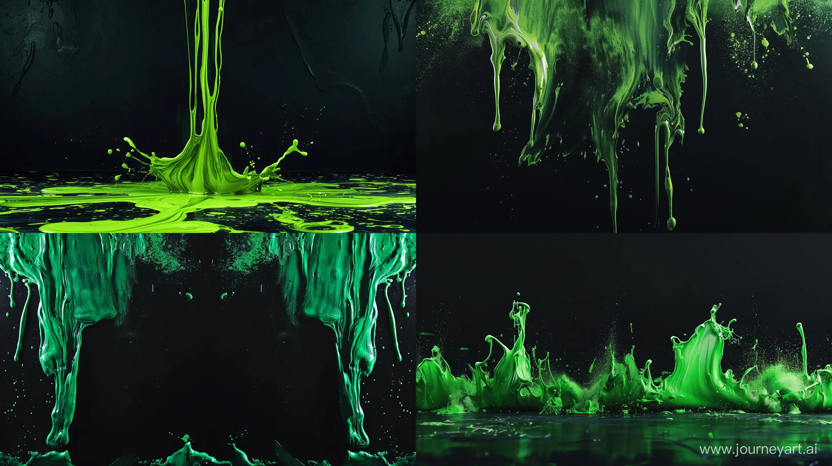 Mesmerizing-Symmetrical-Green-Paint-Flow-on-Dark-Background