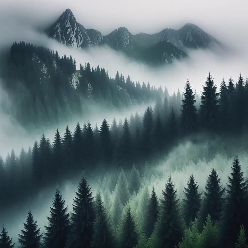 Misty Tatra Mountains Forest Landscape
