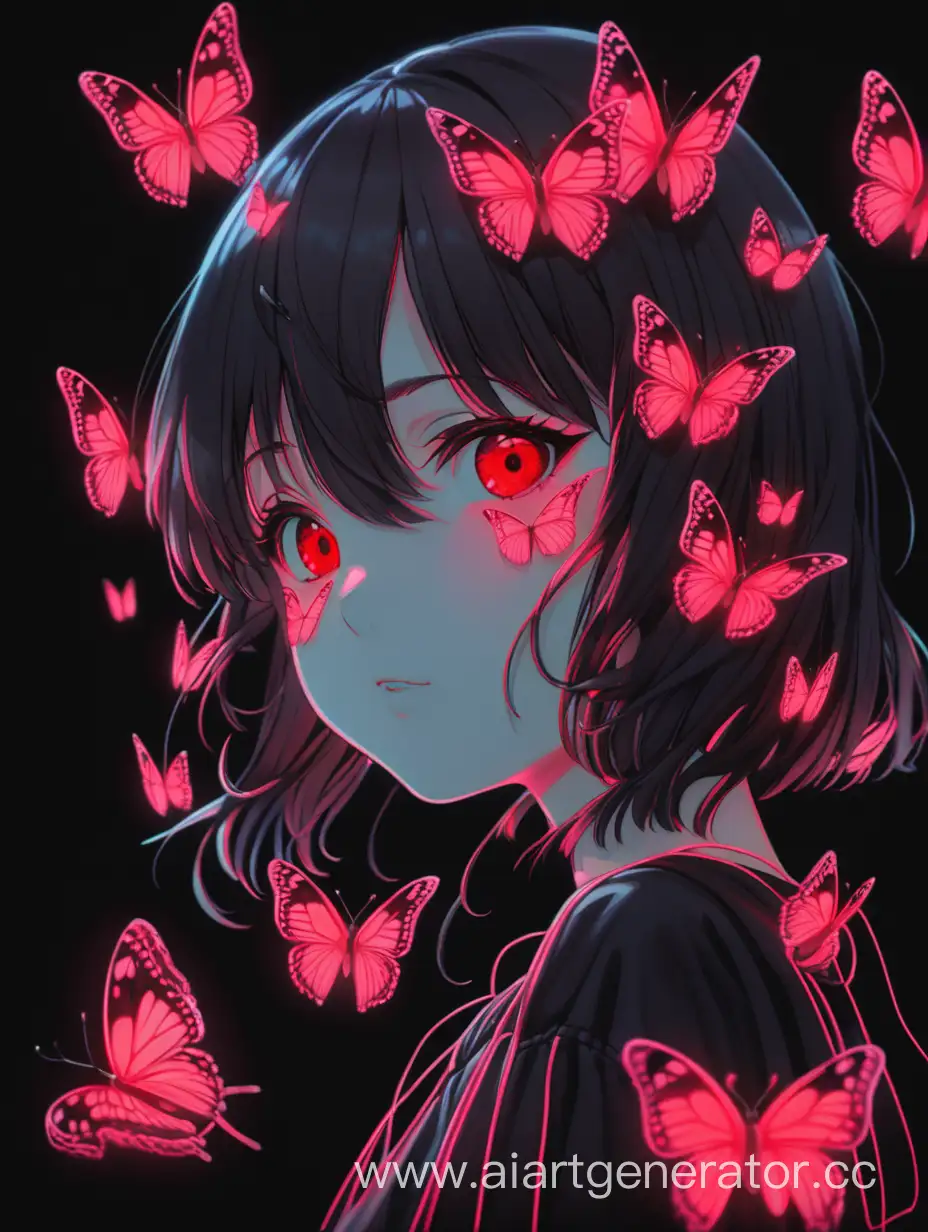 Neon-Red-Butterflies-Adorn-Anime-Girls-Face-in-Striking-Black-Setting