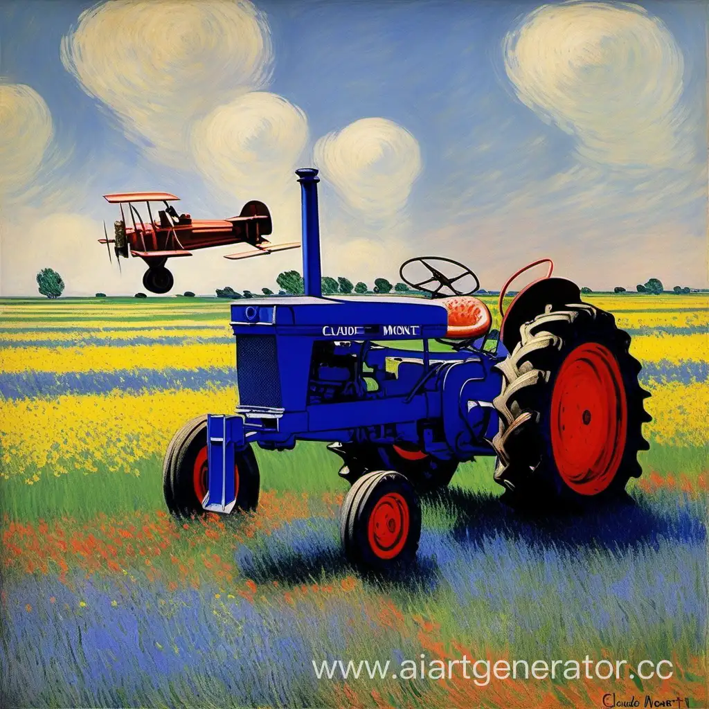 Claude-Monet-Inspired-Blue-Tractor-Airplane-Painting