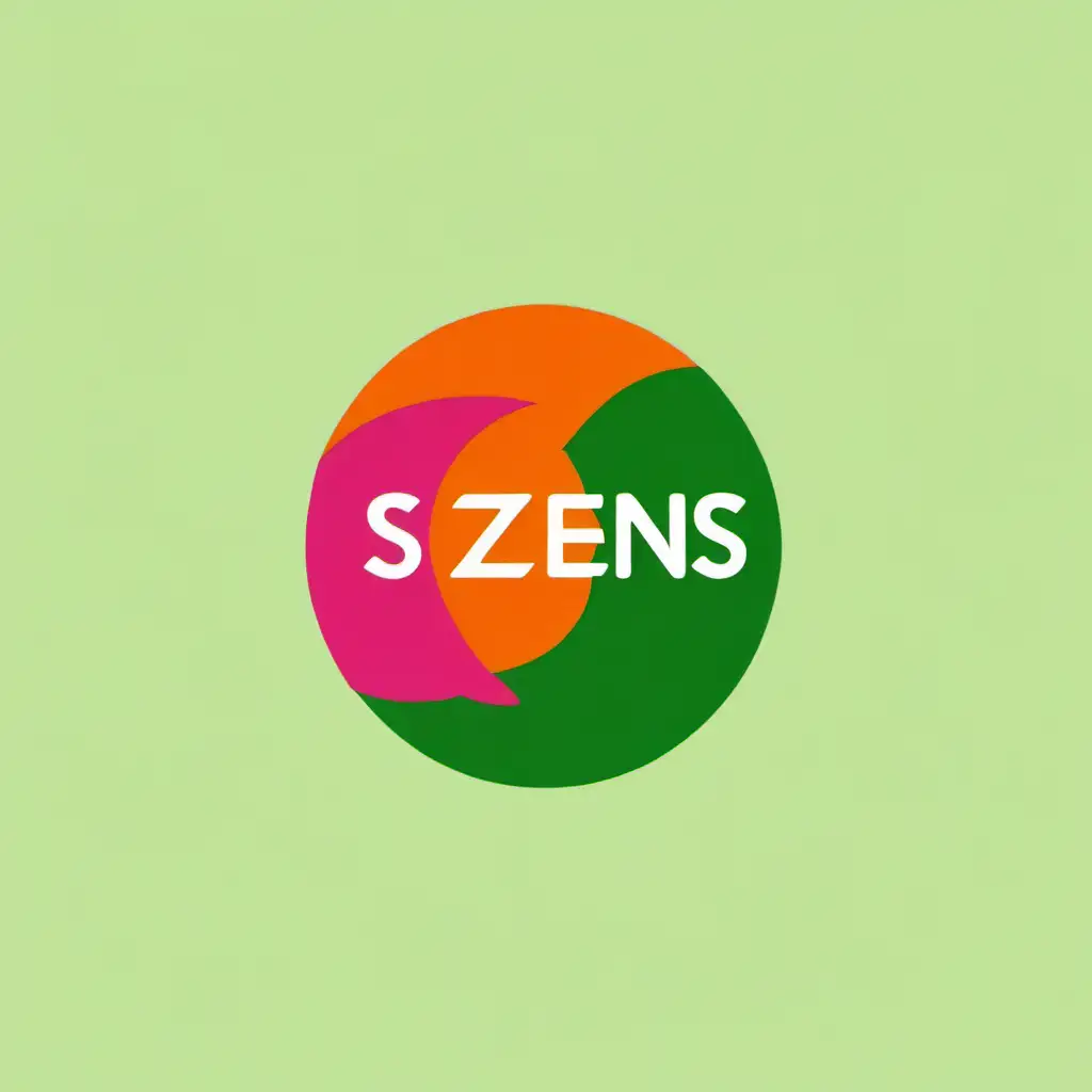 Vibrant Circular Logo Szens in Green Pink and Orange on Light Green Background